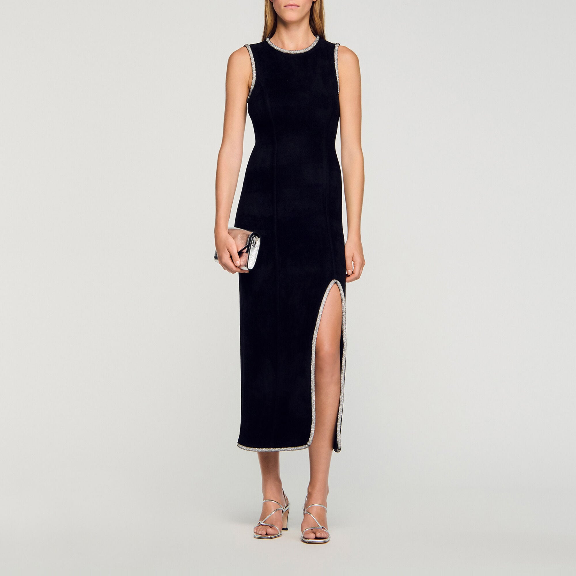 Abito lungo con spacco glitterato - Donna | Sandro