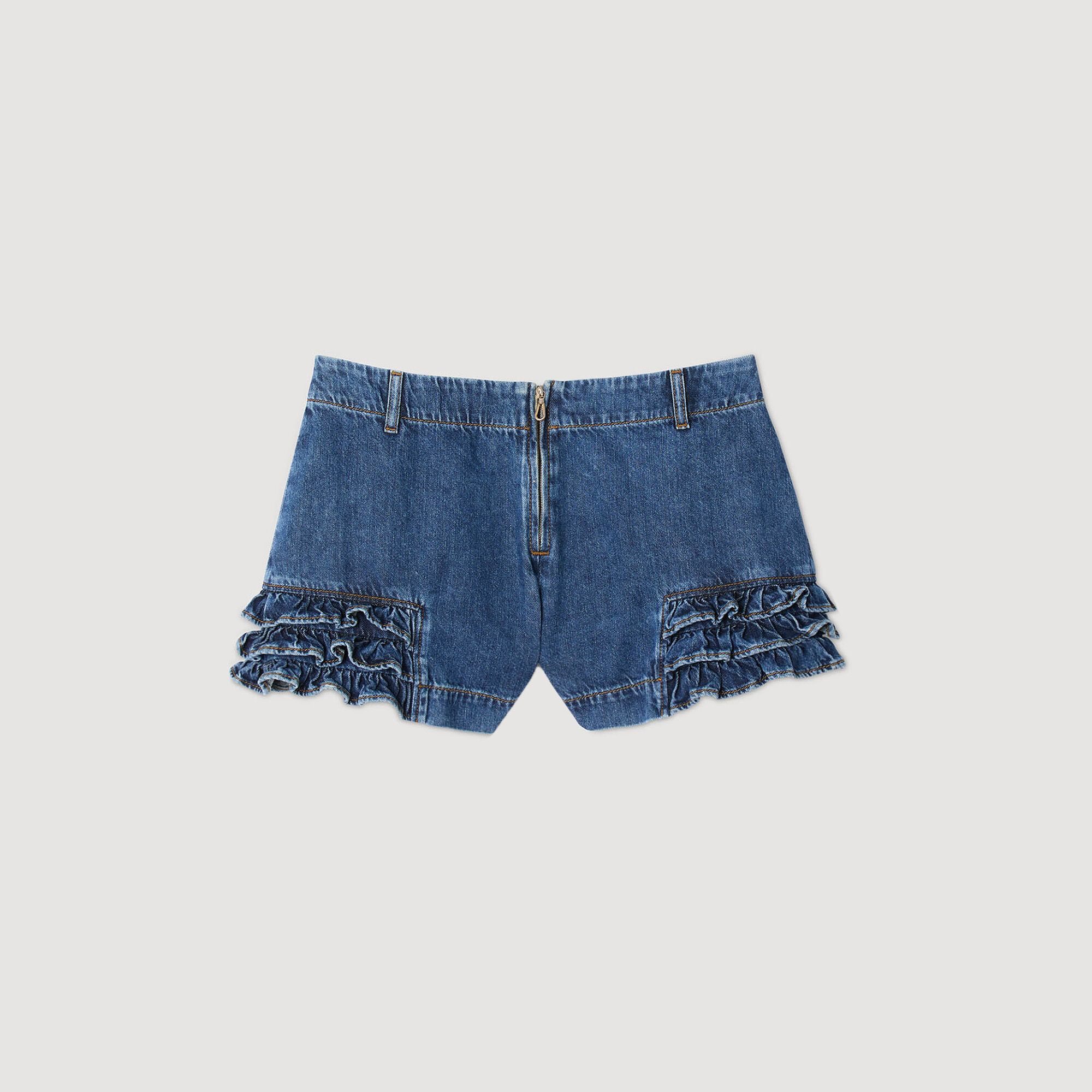 Shorts in denim con volant
