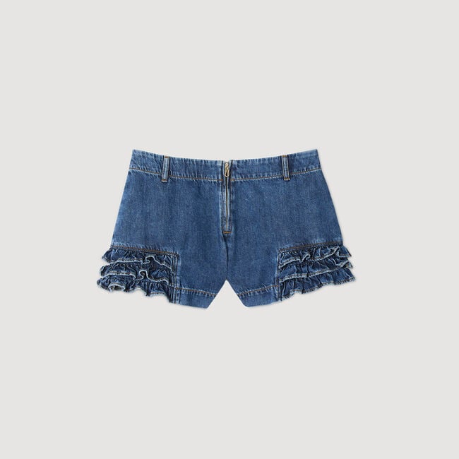 Shorts in denim con volant