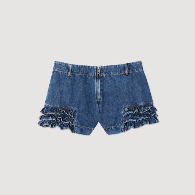 Shorts in denim con volant