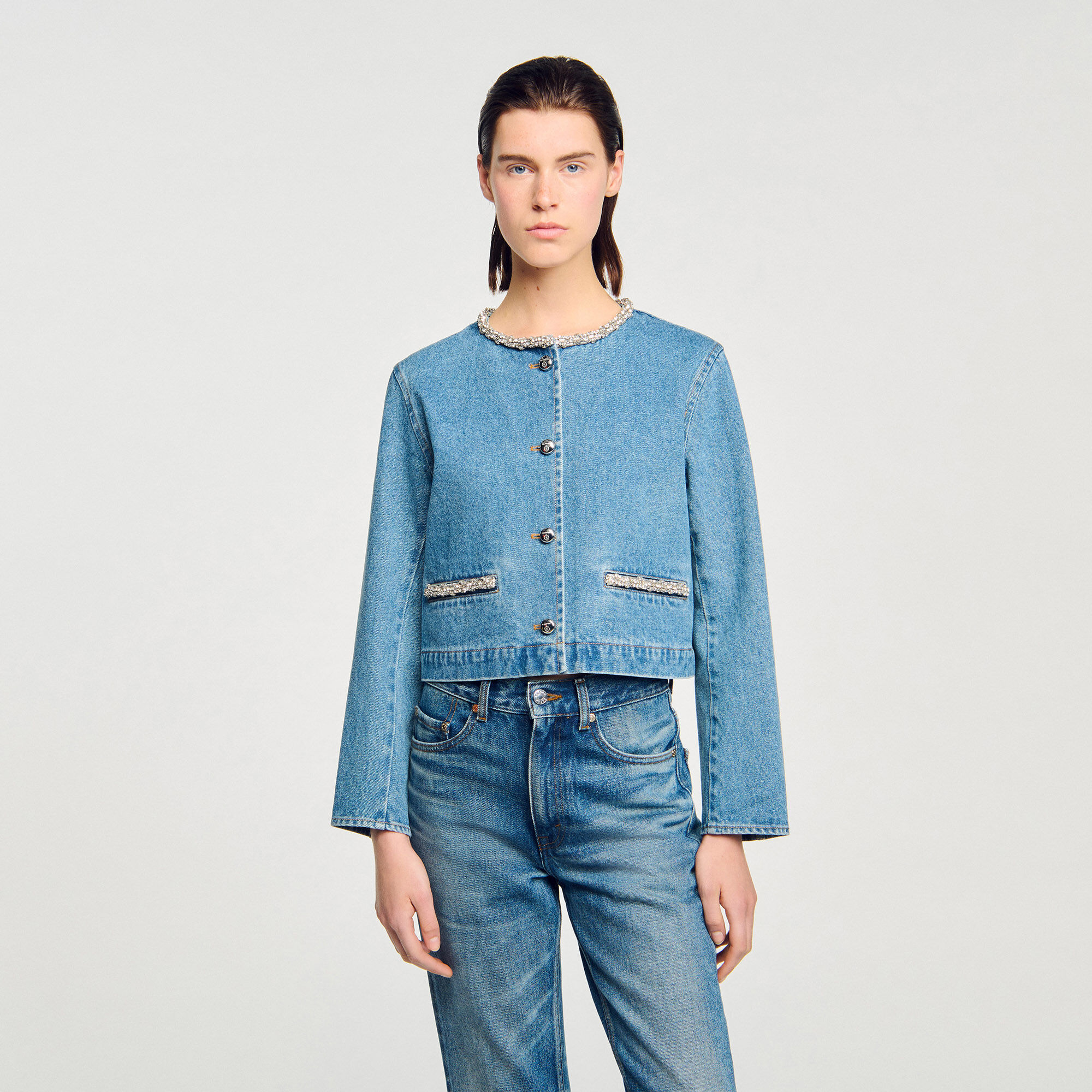 Giubbotto in denim con strass