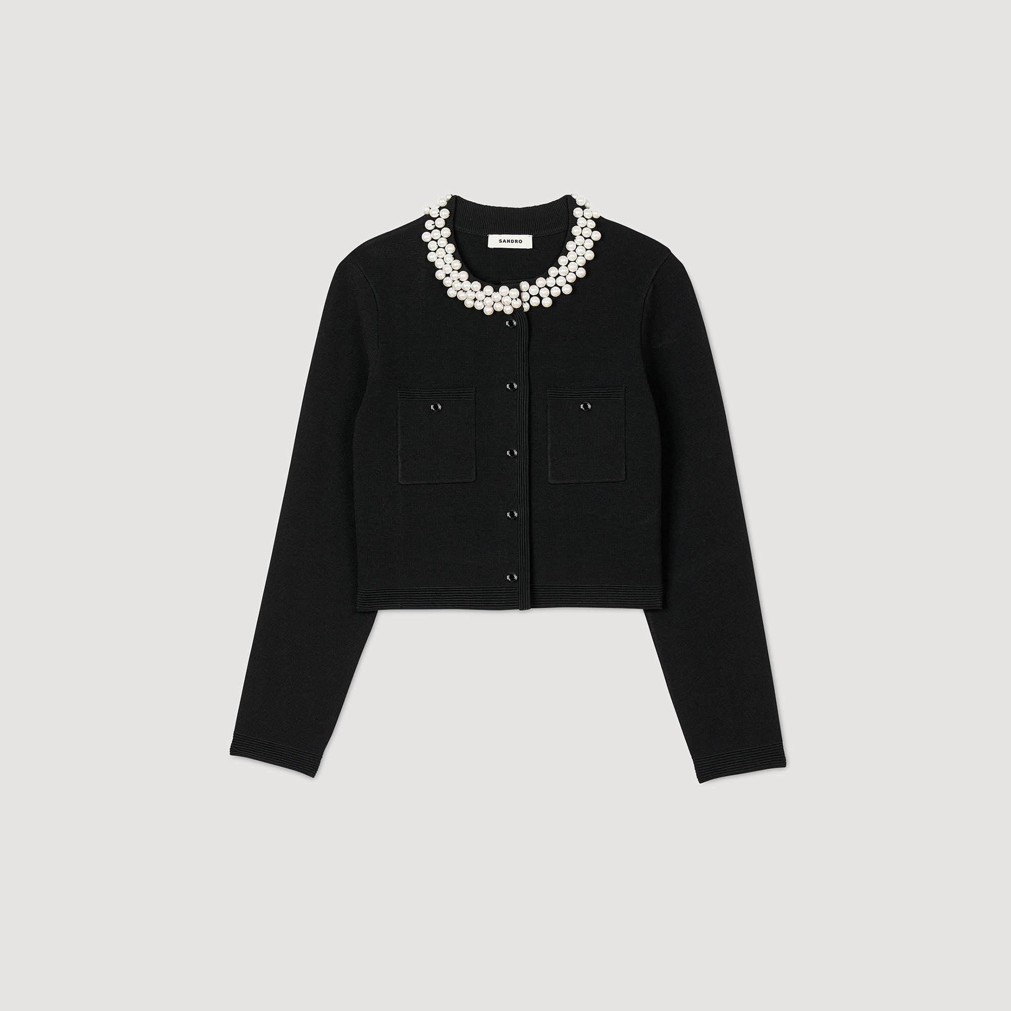 Cardigan con colletto con perline
