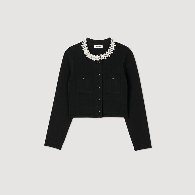 Cardigan con colletto con perline
