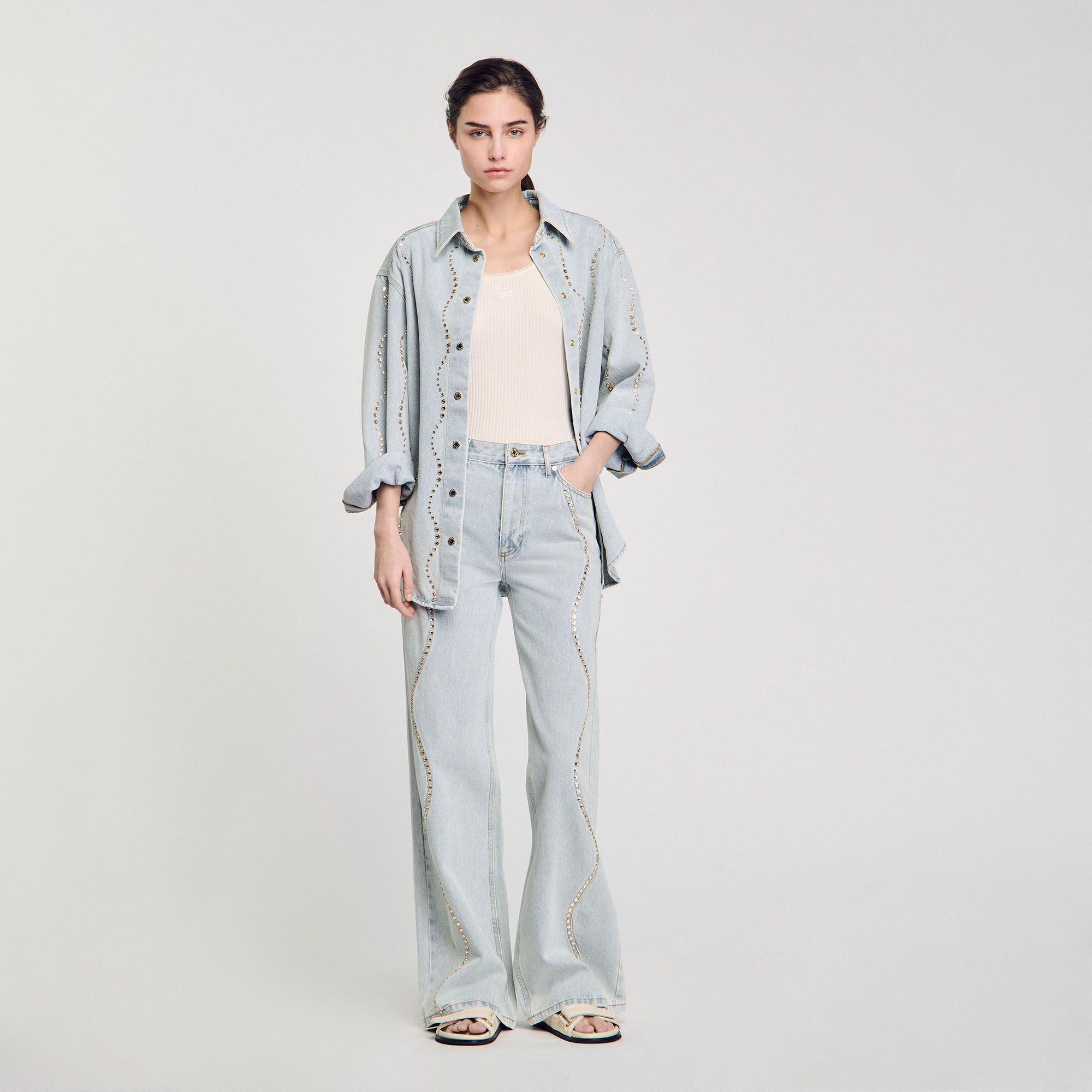 Jeans con fasce glitterate