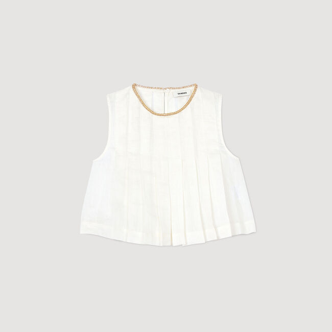 Crop top plissettato collo strass