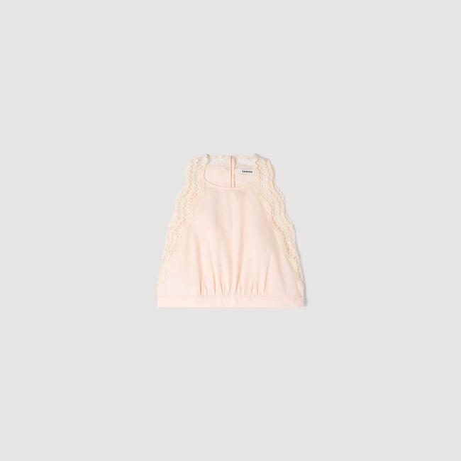 Top corto in cotone con pizzo