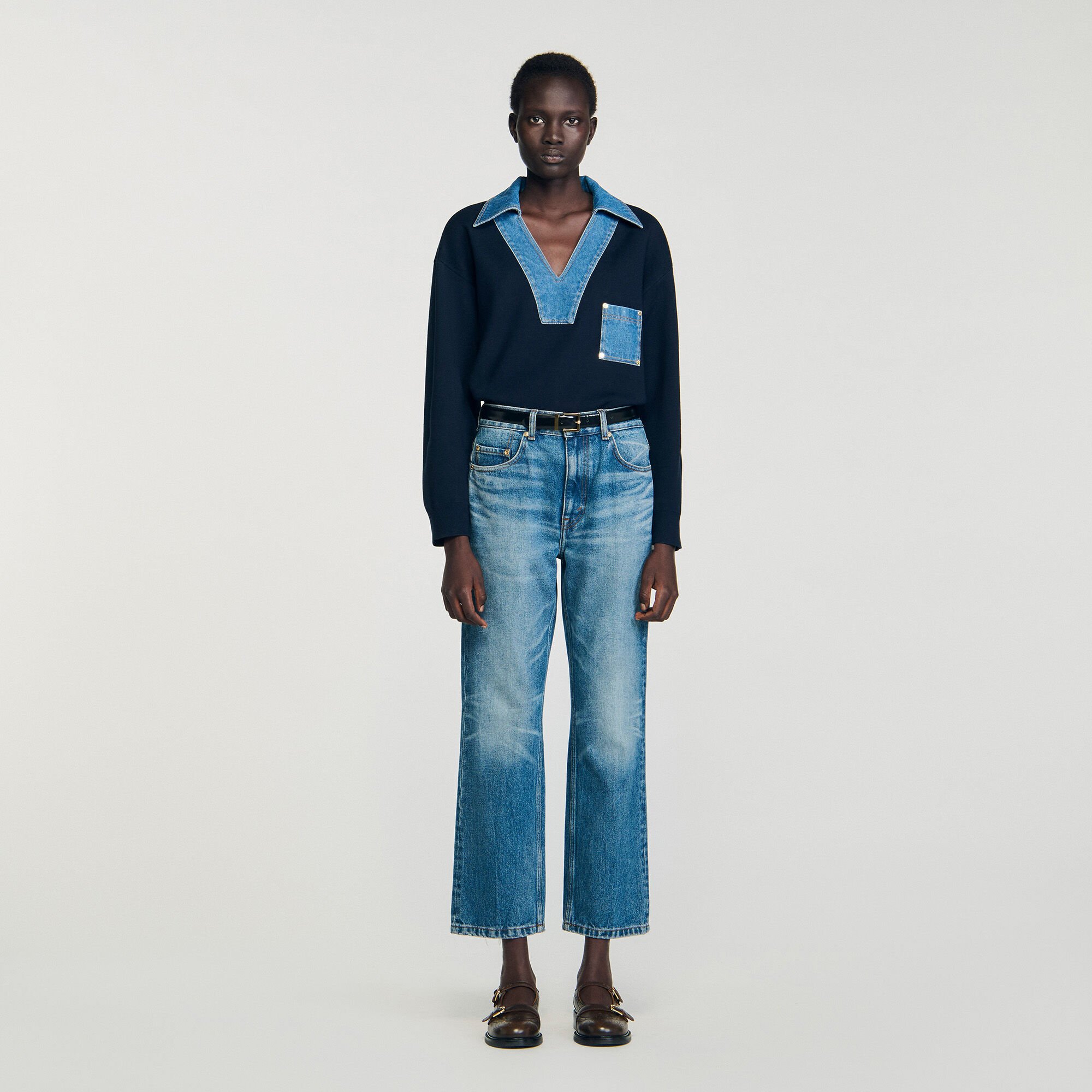 Maglione con dettagli in denim