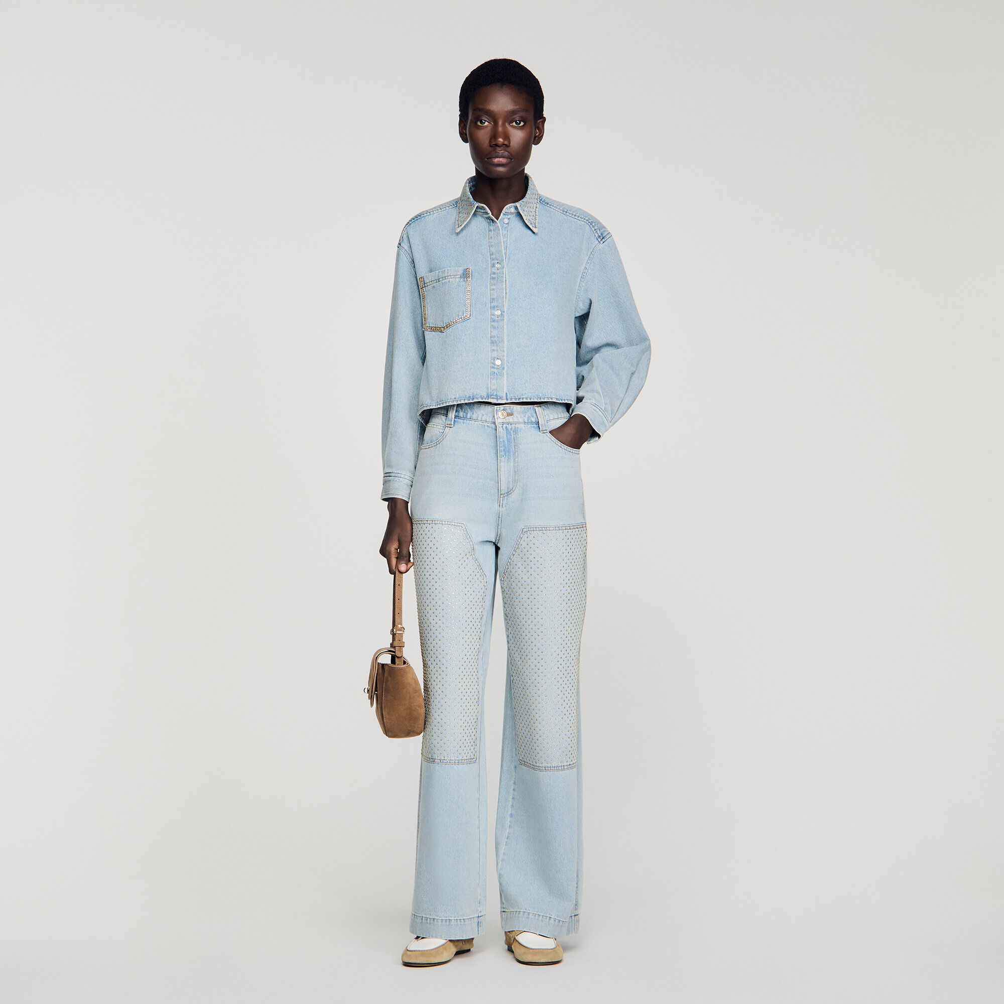 Camicia corta di jeans glitterata