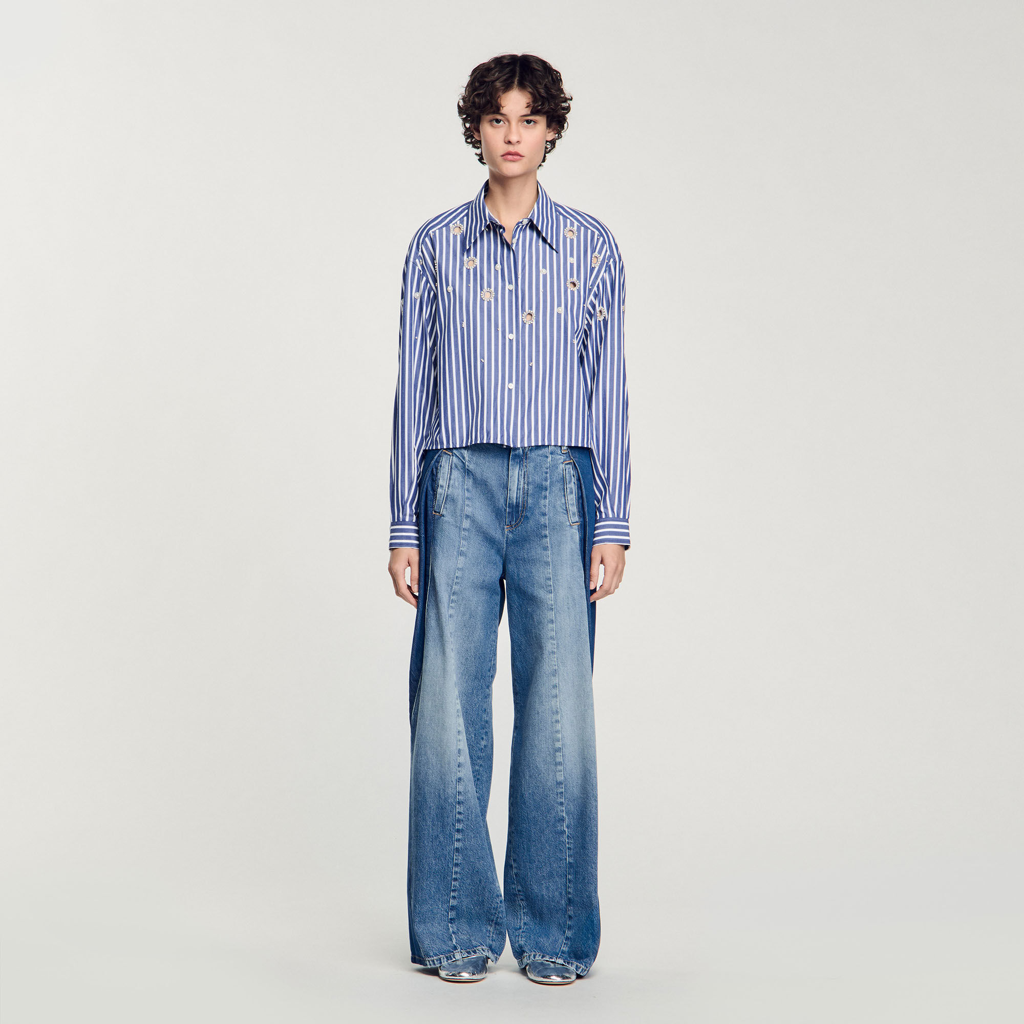 Camicia a righe con perline