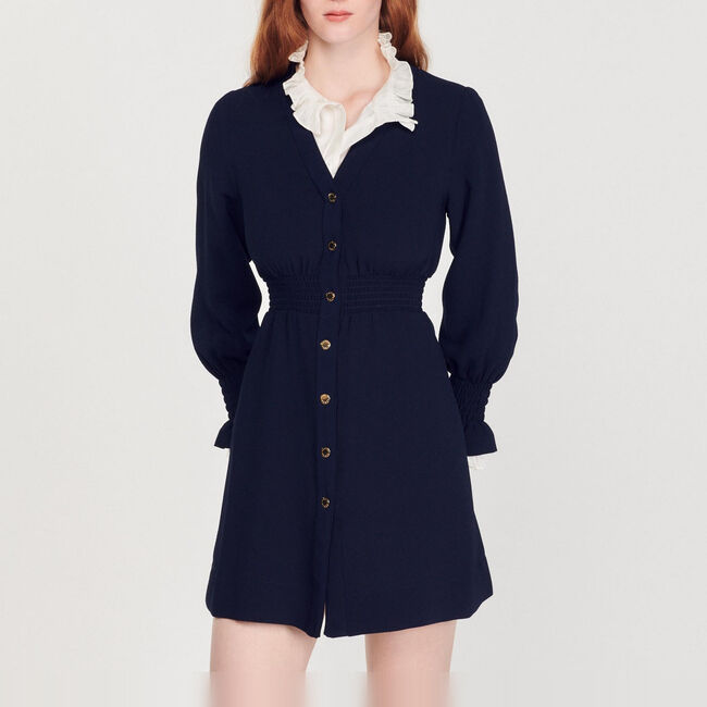 Abito con bottoni e cintura punto smock