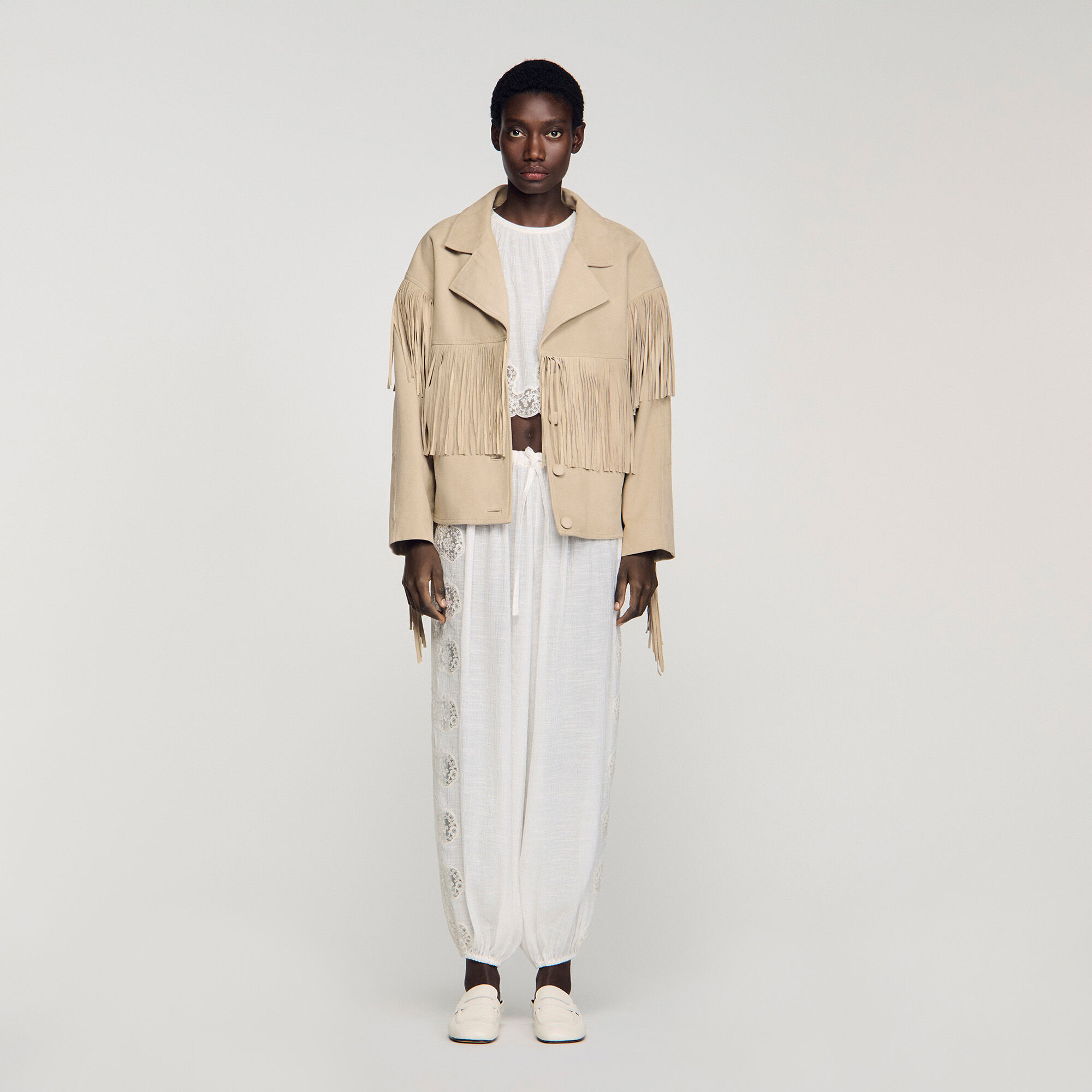 Giubbotto in scamosciato con frange