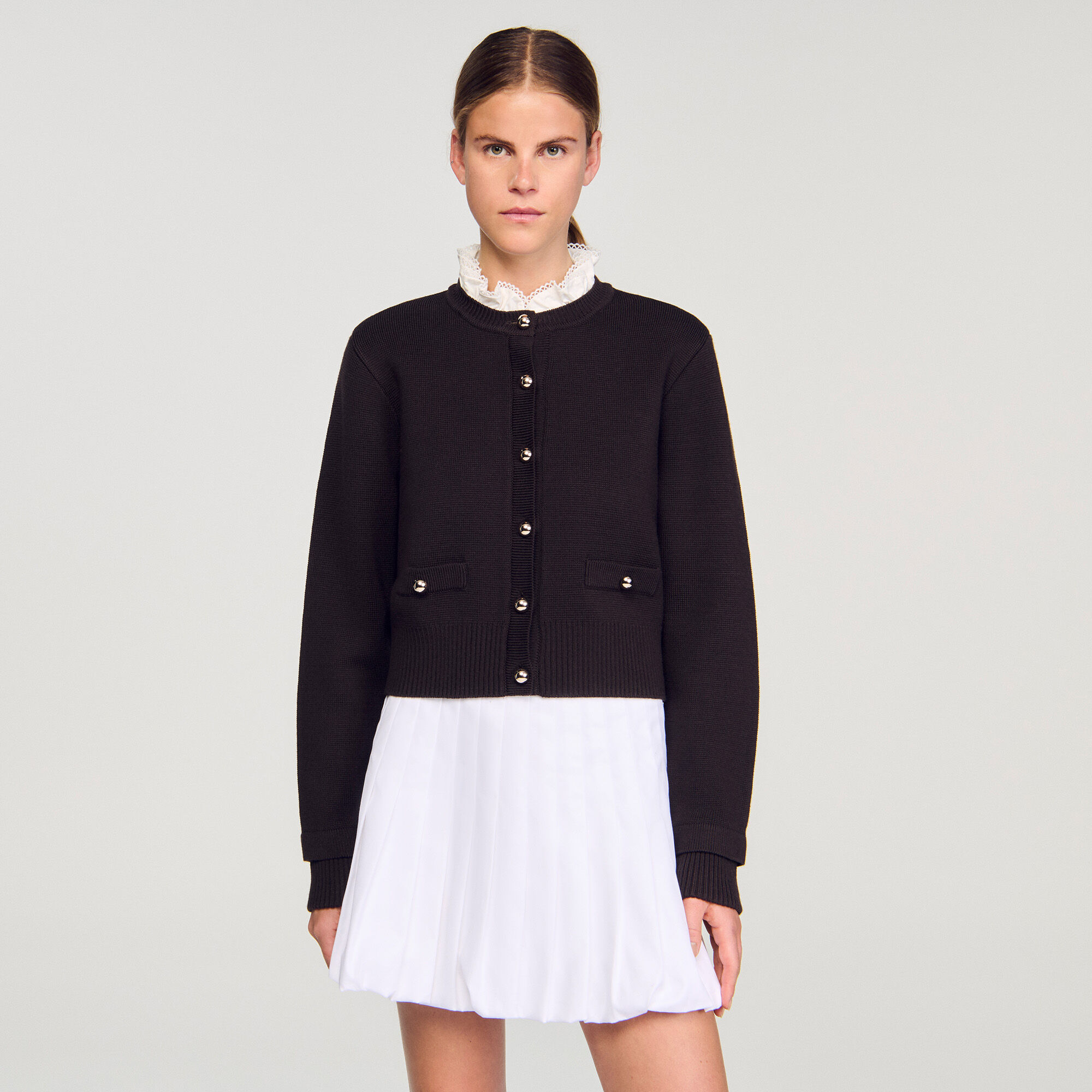 Cardigan colletto volant rimovibile