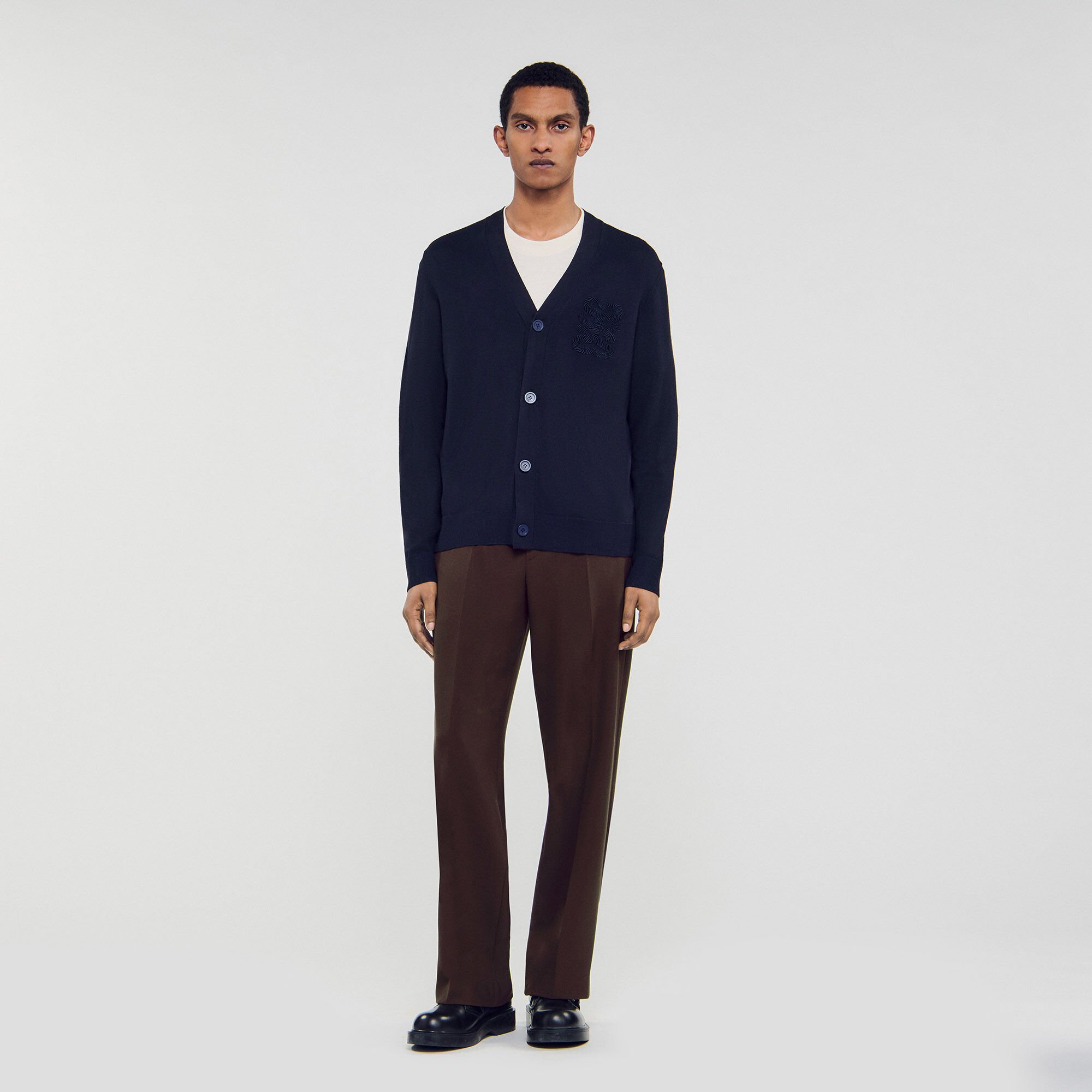 Cardigan con ricamo a corda