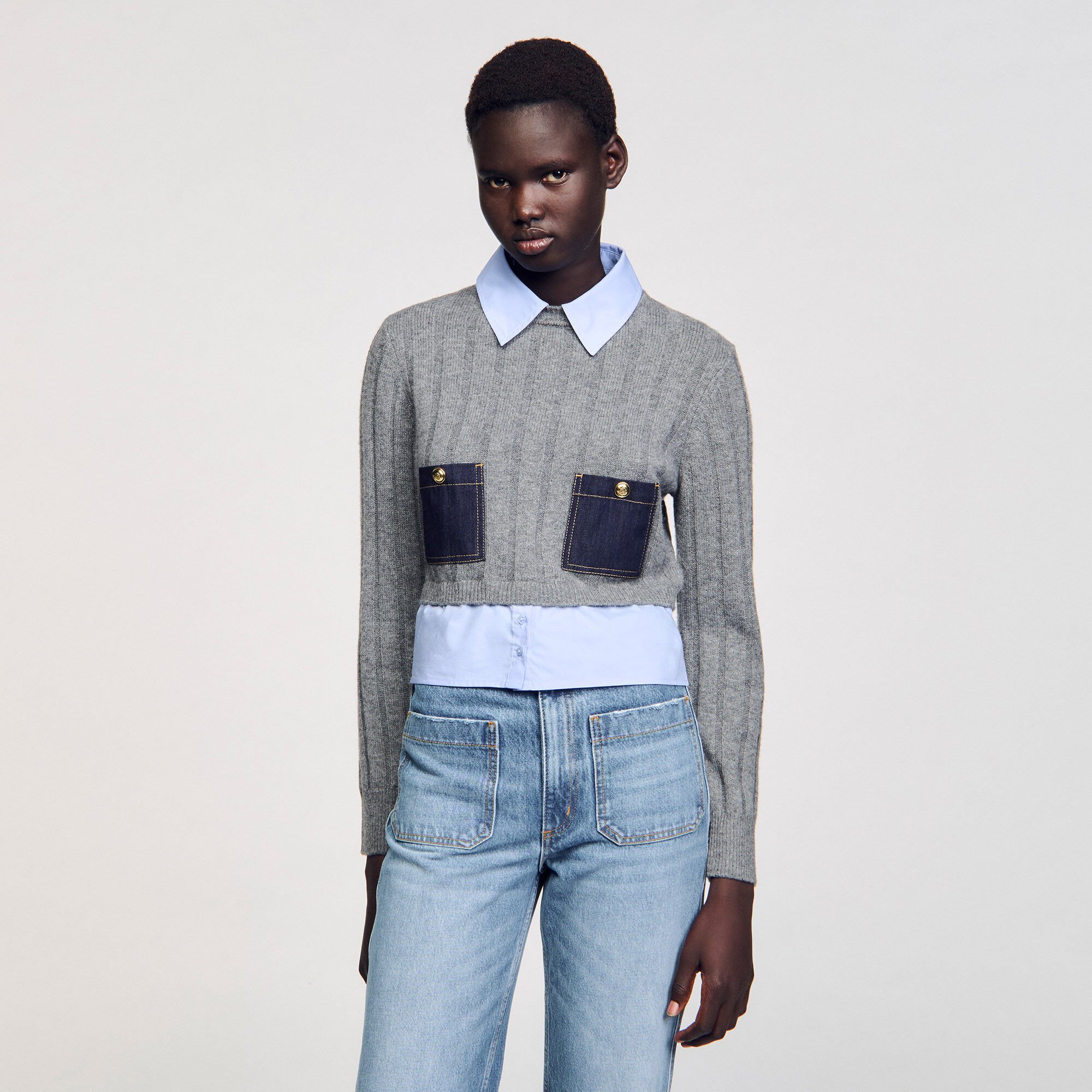 Maglione corto in lana e cashmere