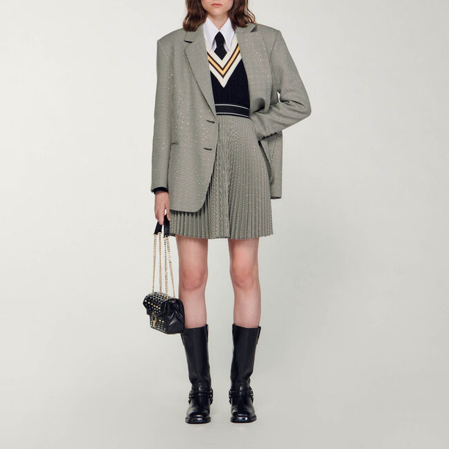 Gonna corta a pieghe con strass