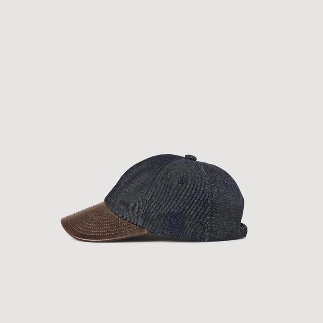 Cappellino in denim e pelle
