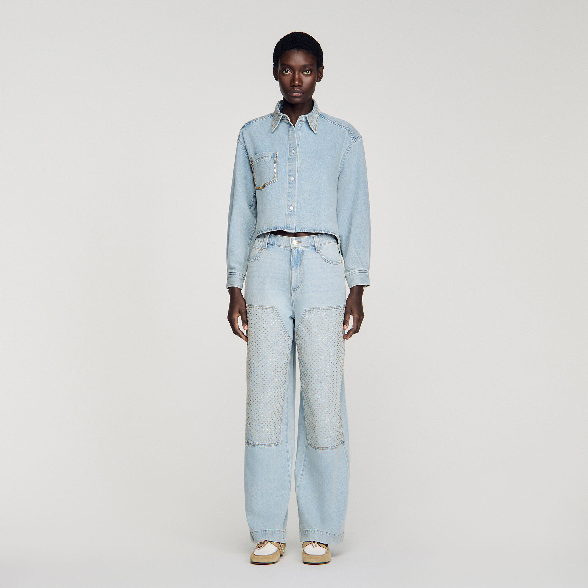 Camicia corta di jeans glitterata