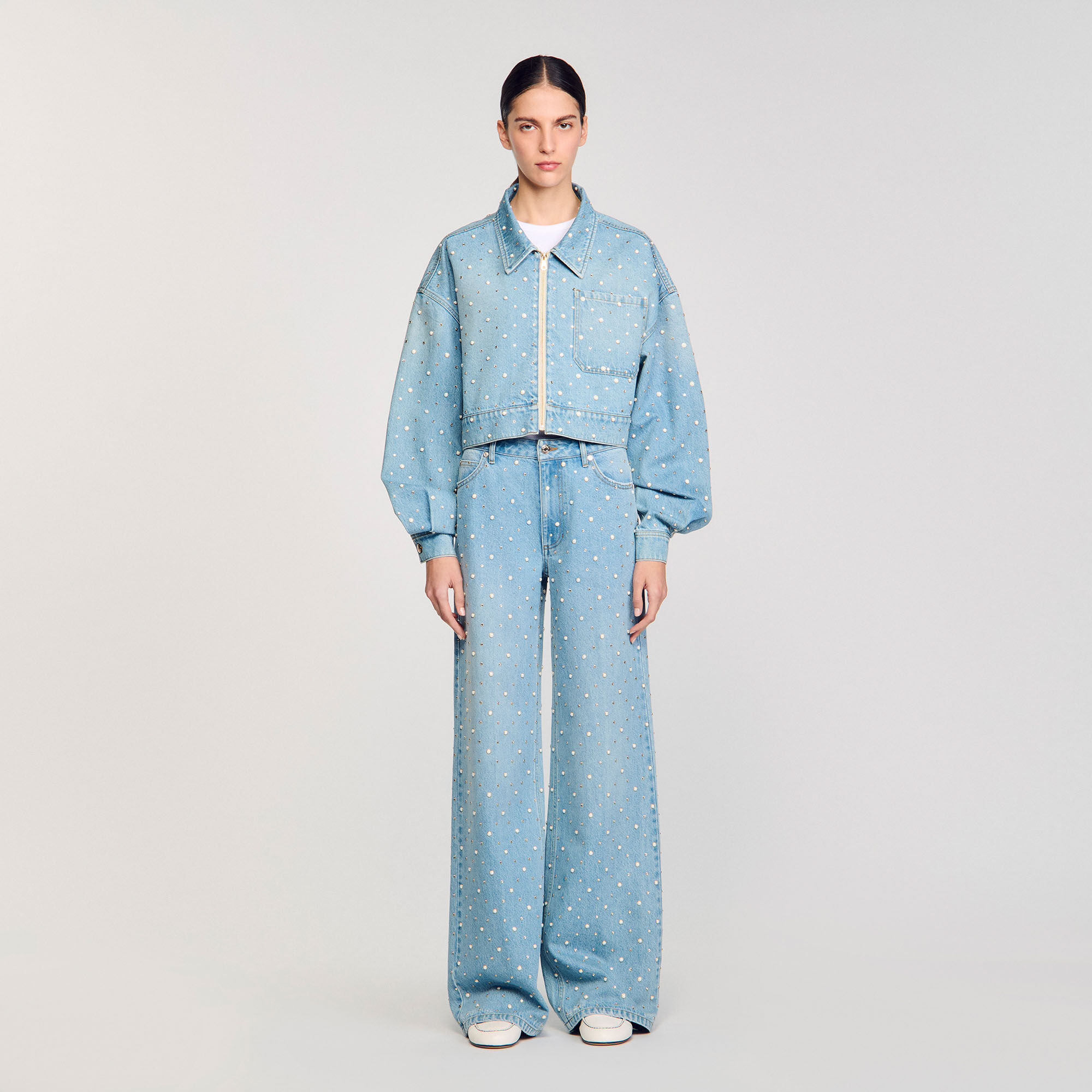 Giubbotto di jeans strass e perline