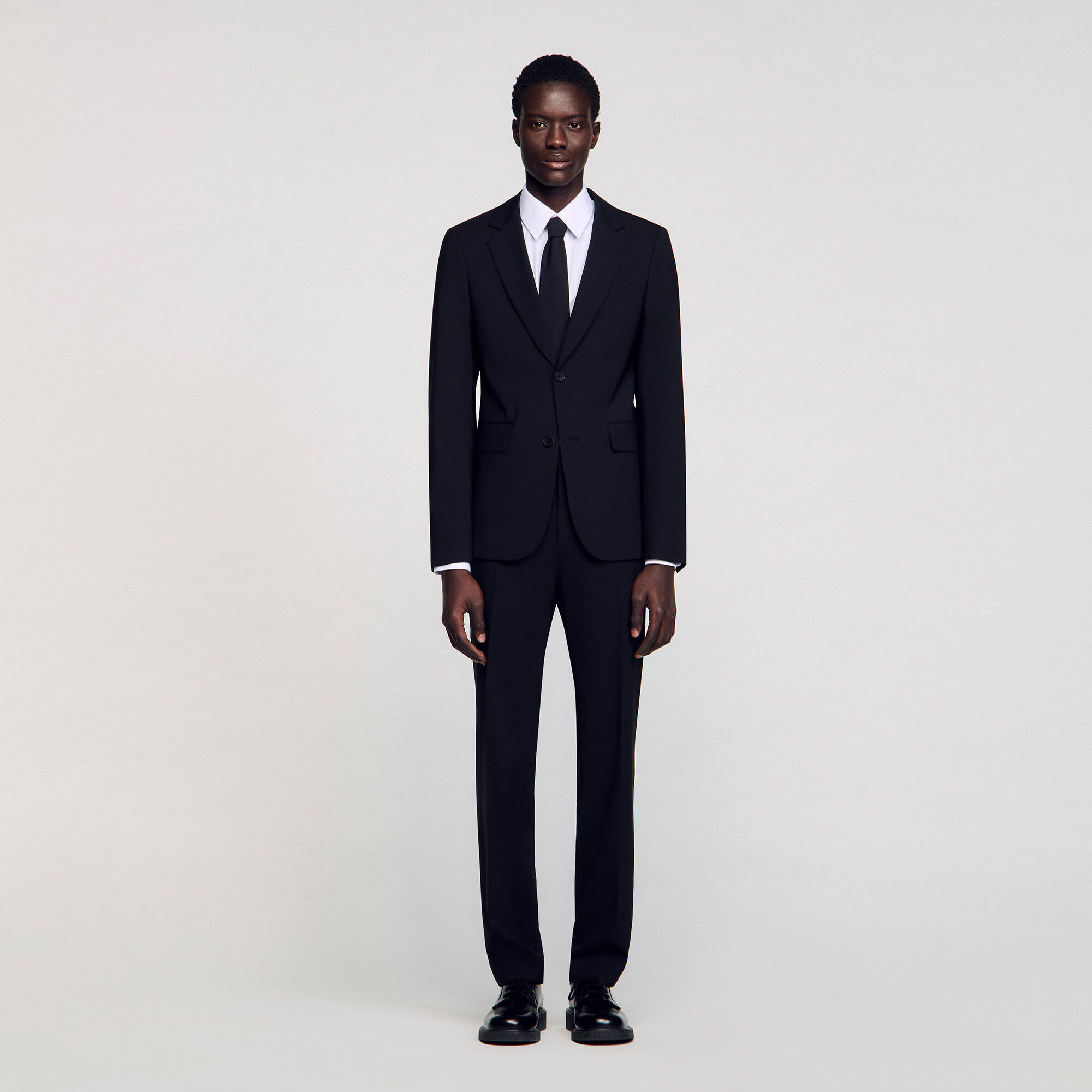 Giacca da completo in lana vergine nero grigio da uomo Sandro Paris