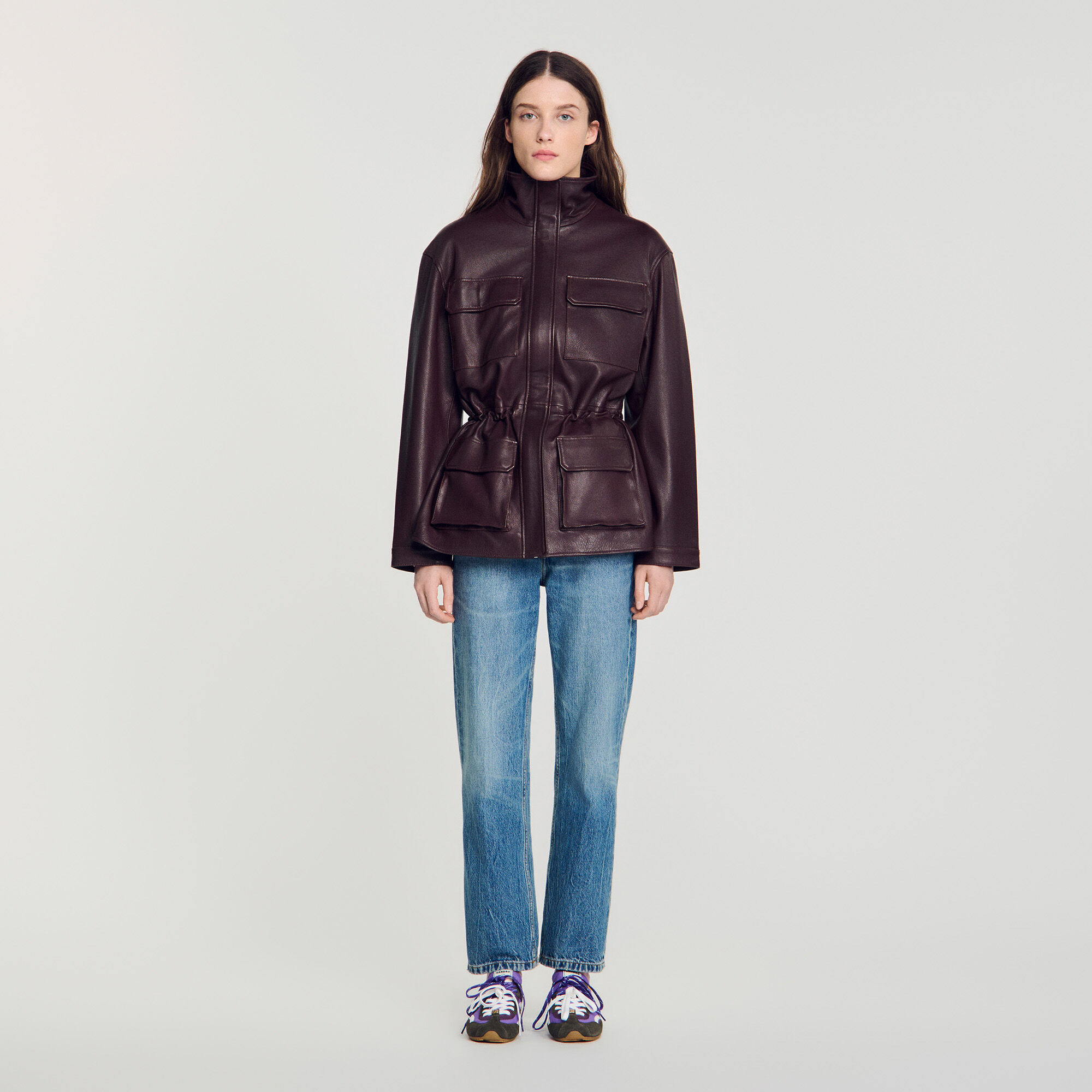 Giubbotto oversize collo in pelle