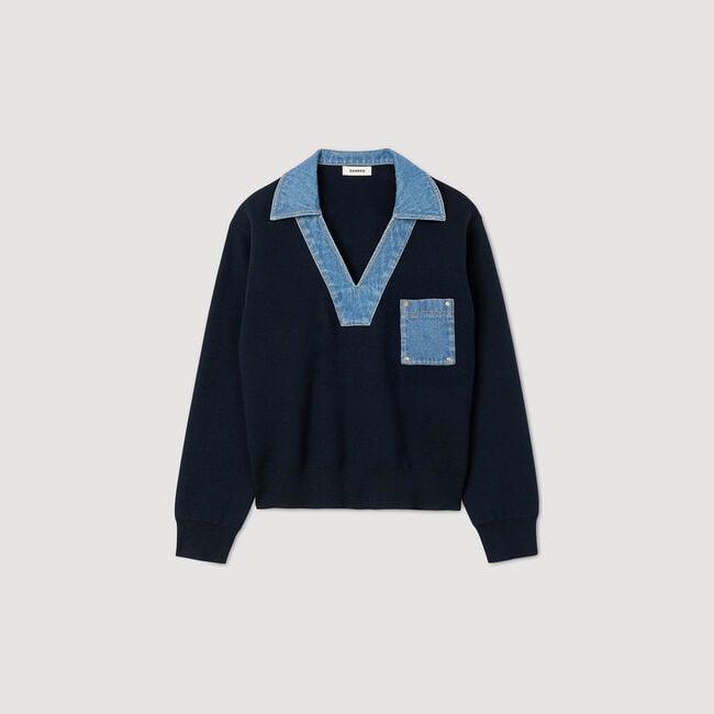 Maglione con dettagli in denim