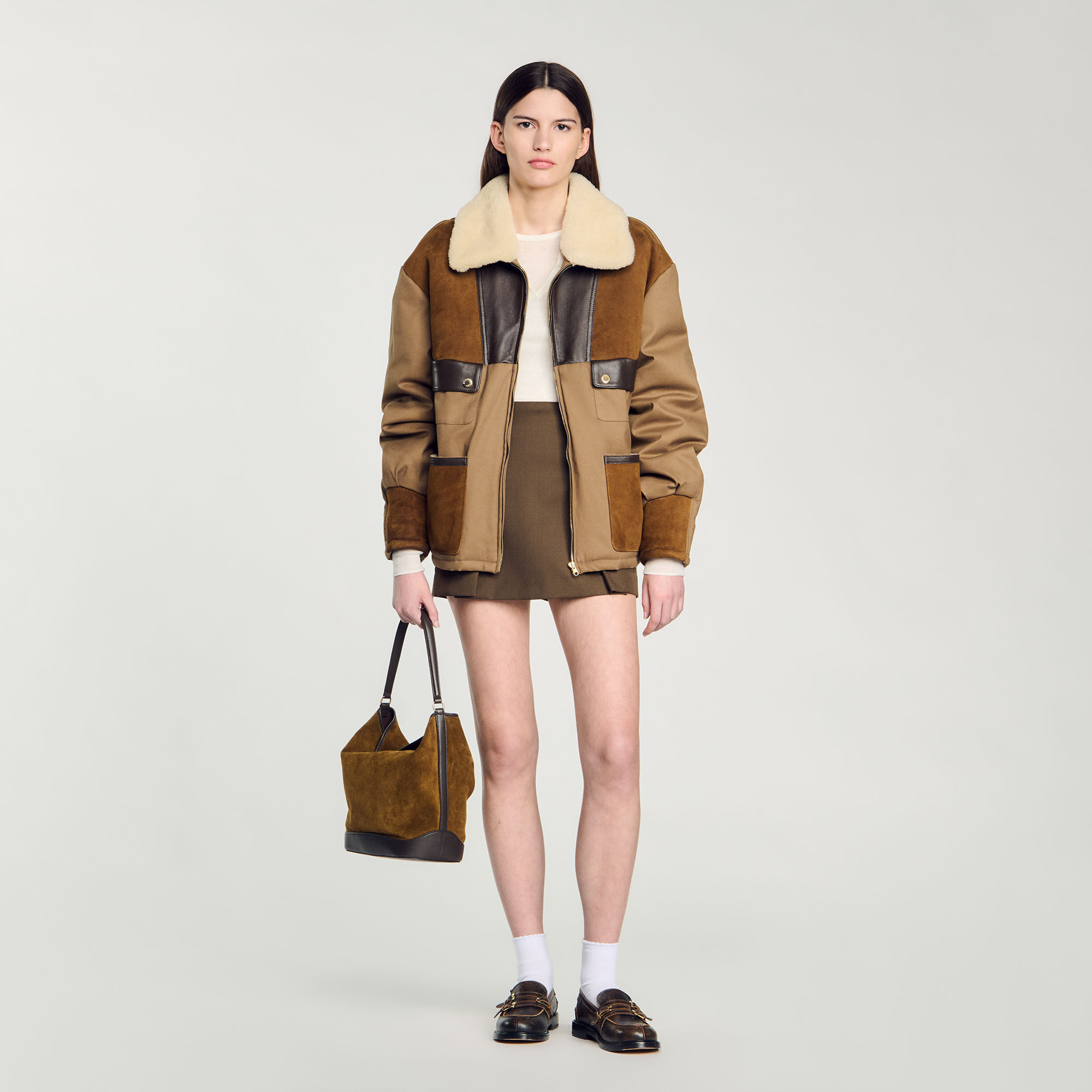 Shearling coat sandro cheap