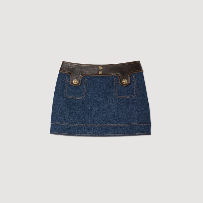 Gonna corta in denim e pelle