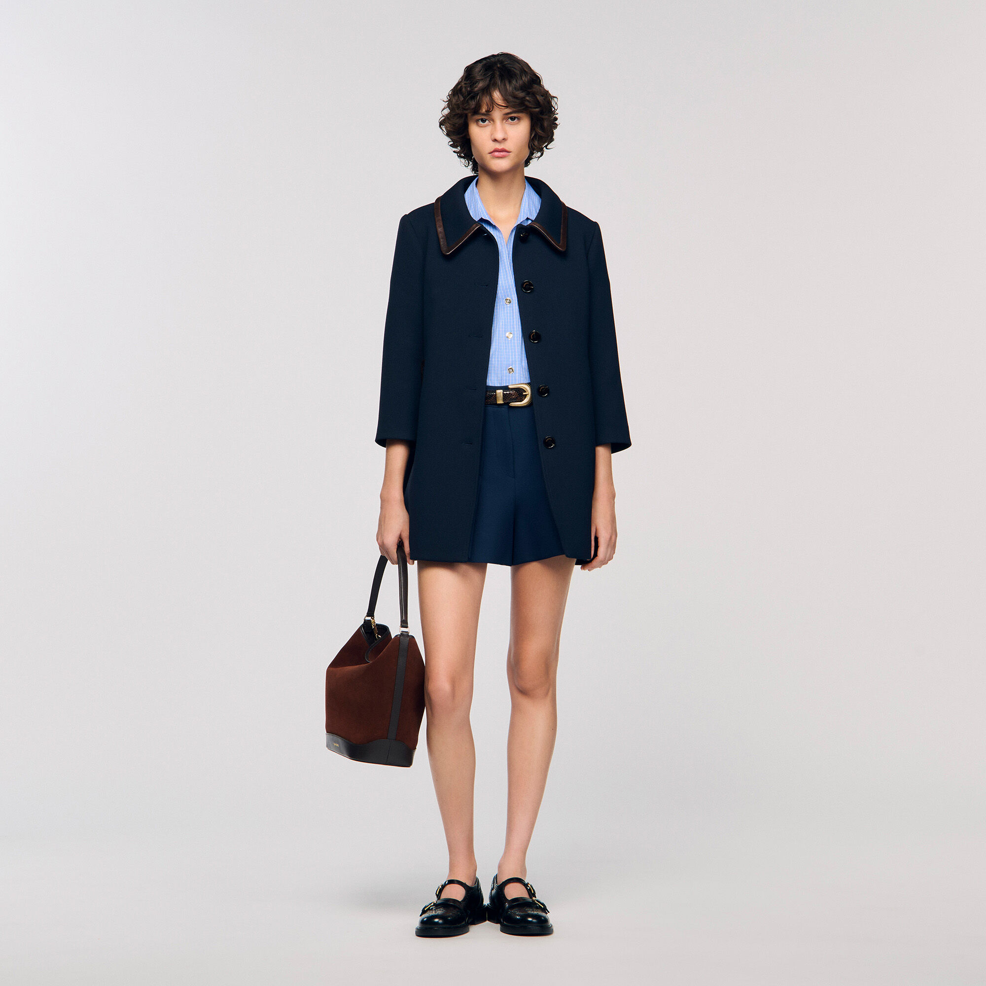 Cappotto con fasce in pelle