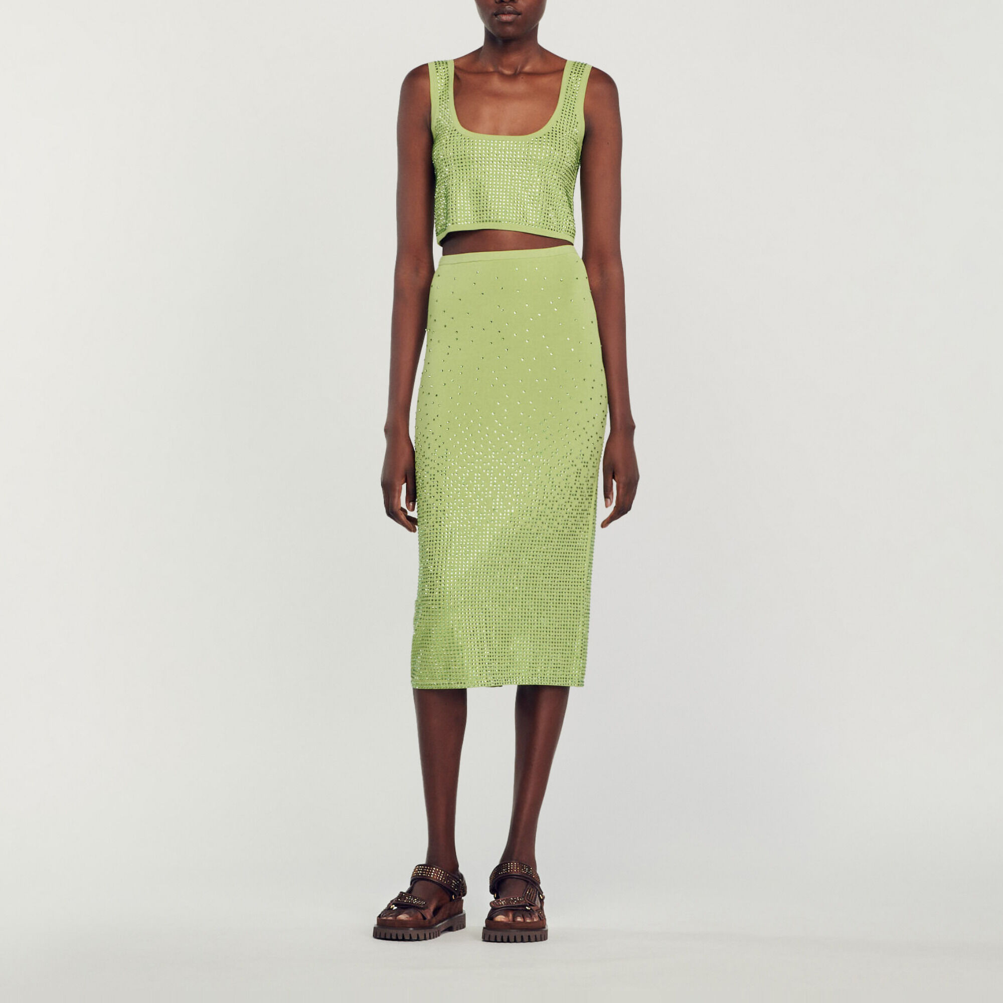 Gonna midi ornata da strass