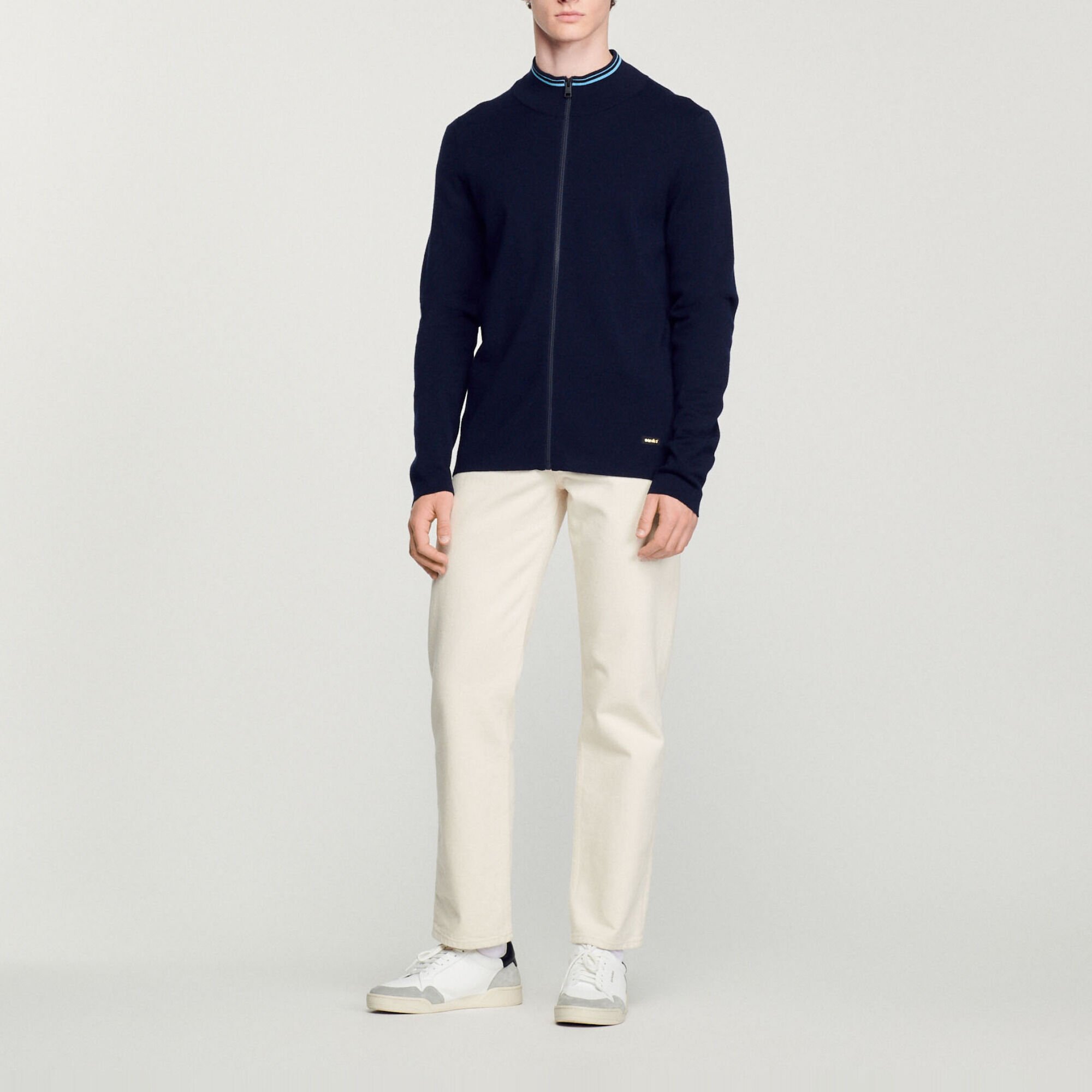 Cardigan con zip e collo a righe