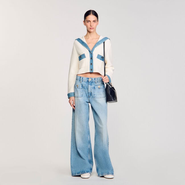 Cardigan con dettagli in denim