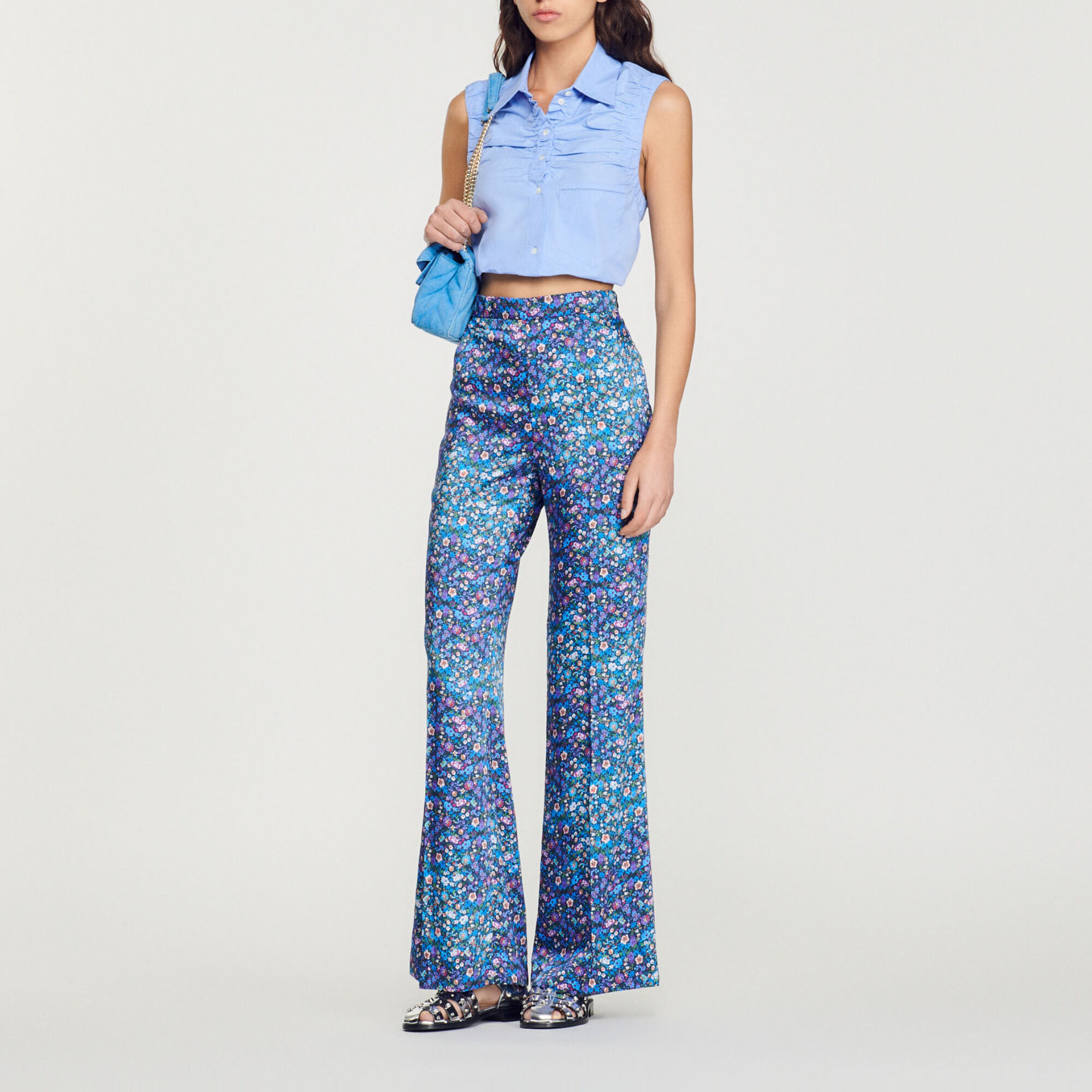 Pantaloni satinati con stampa floreale