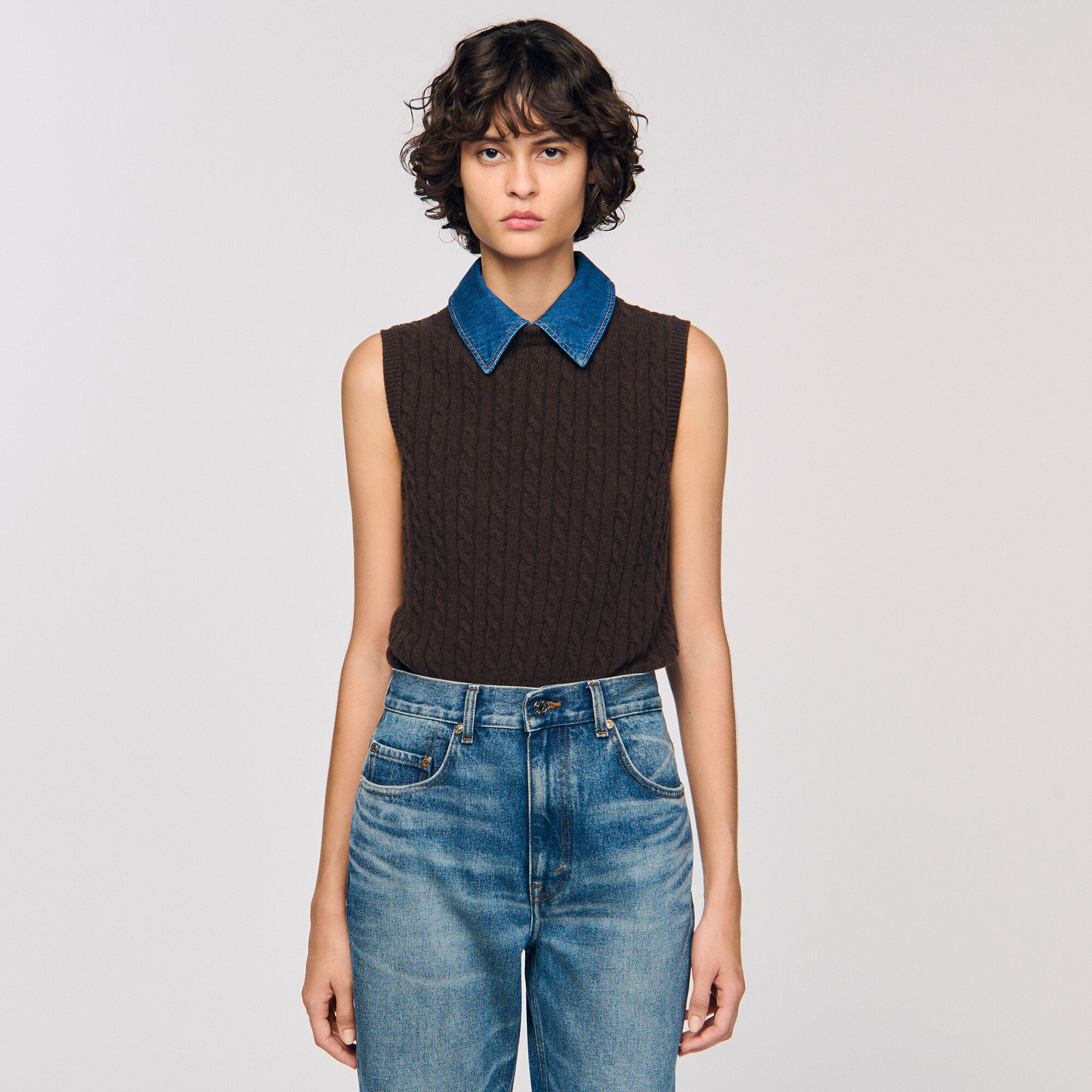 Maglione in maglia e denim