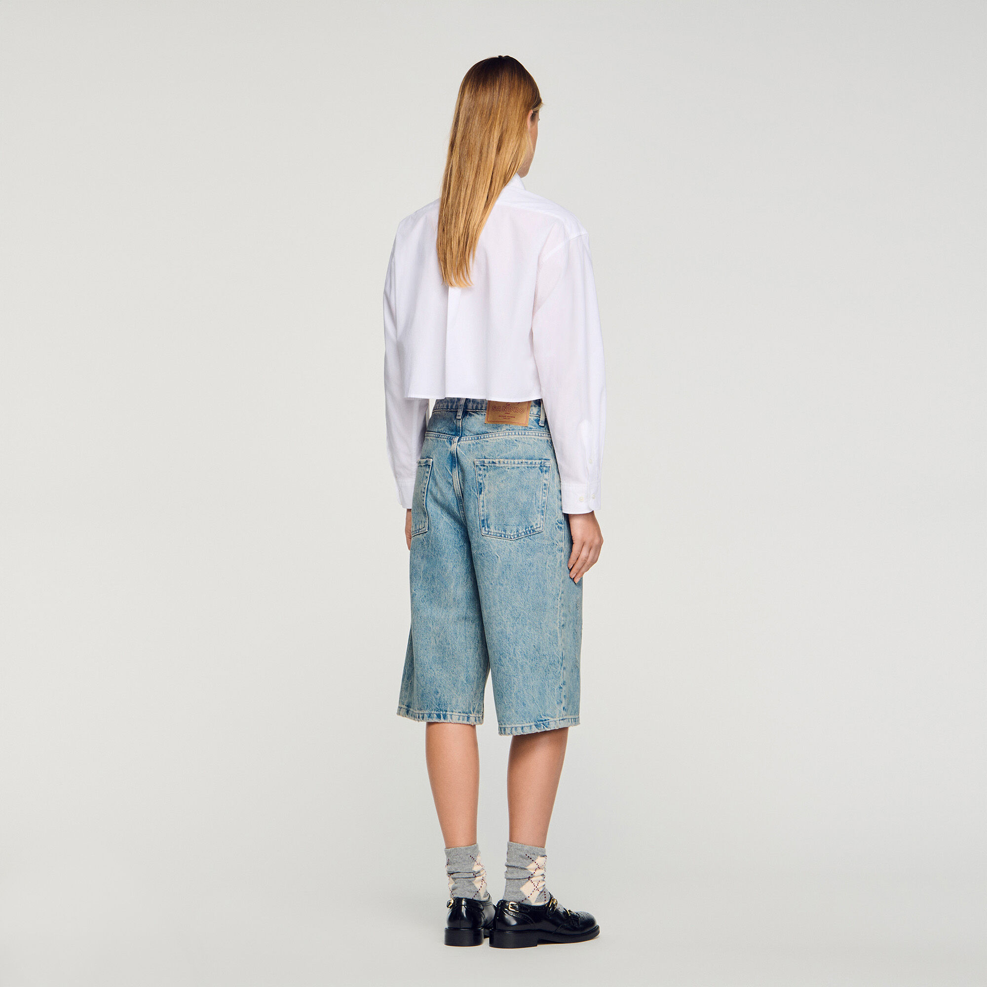 Bermuda jeans effetto stropicciato