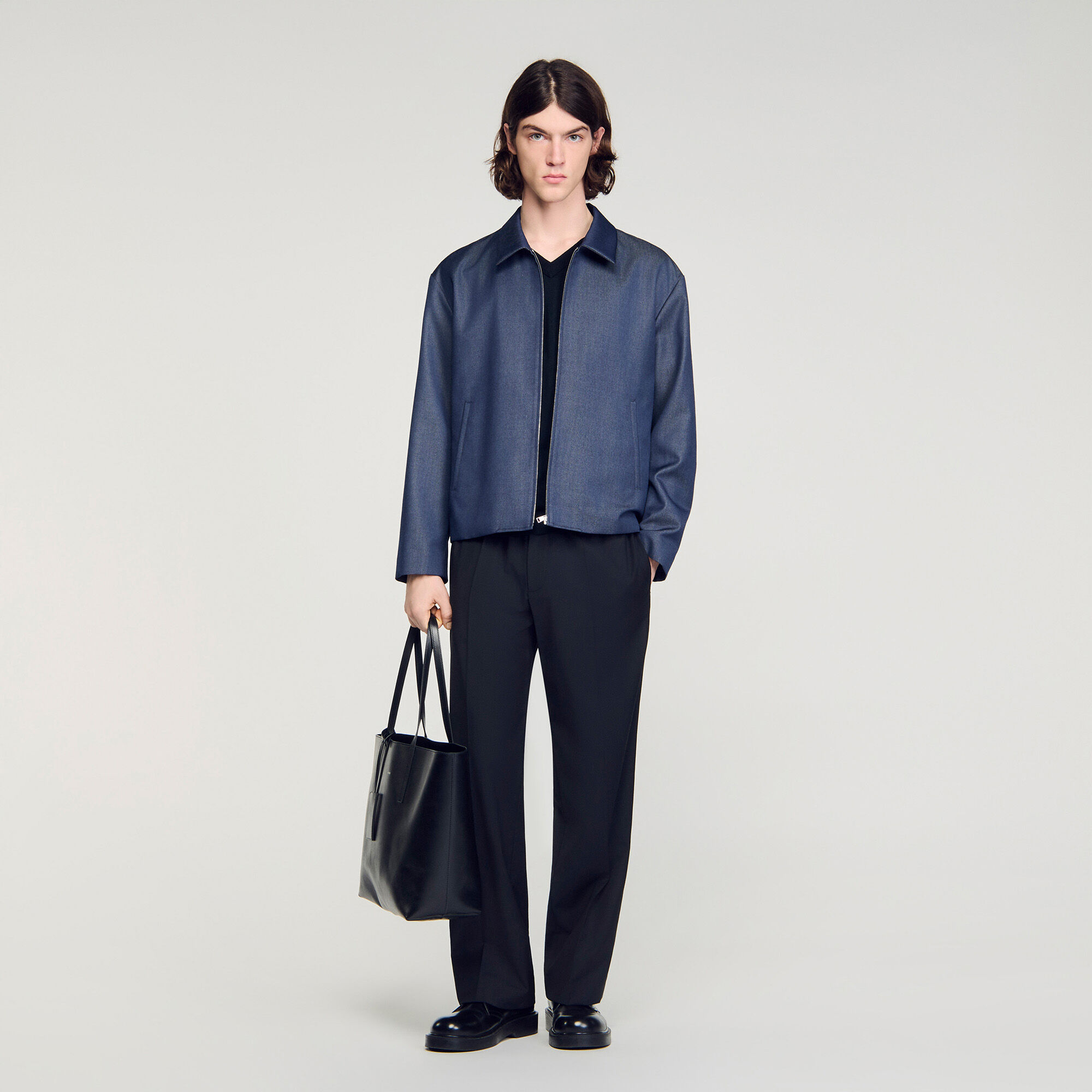 Giubbotto con zip effetto denim