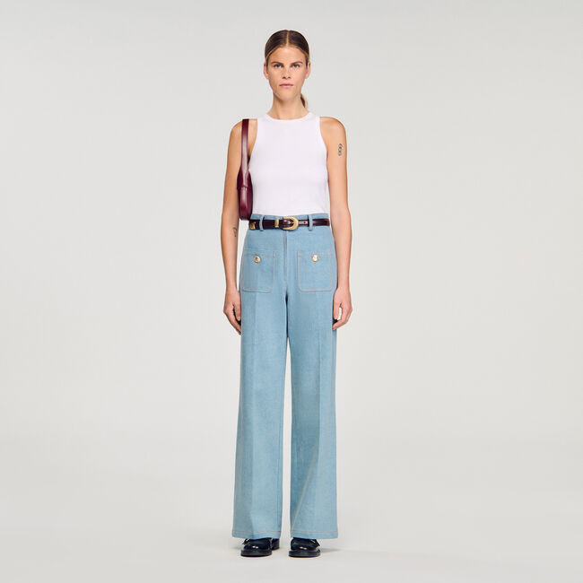 Jeans larghi a vita alta délavé