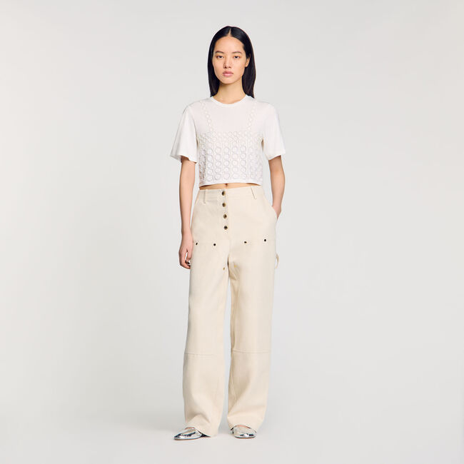 T-shirt cropped con perline