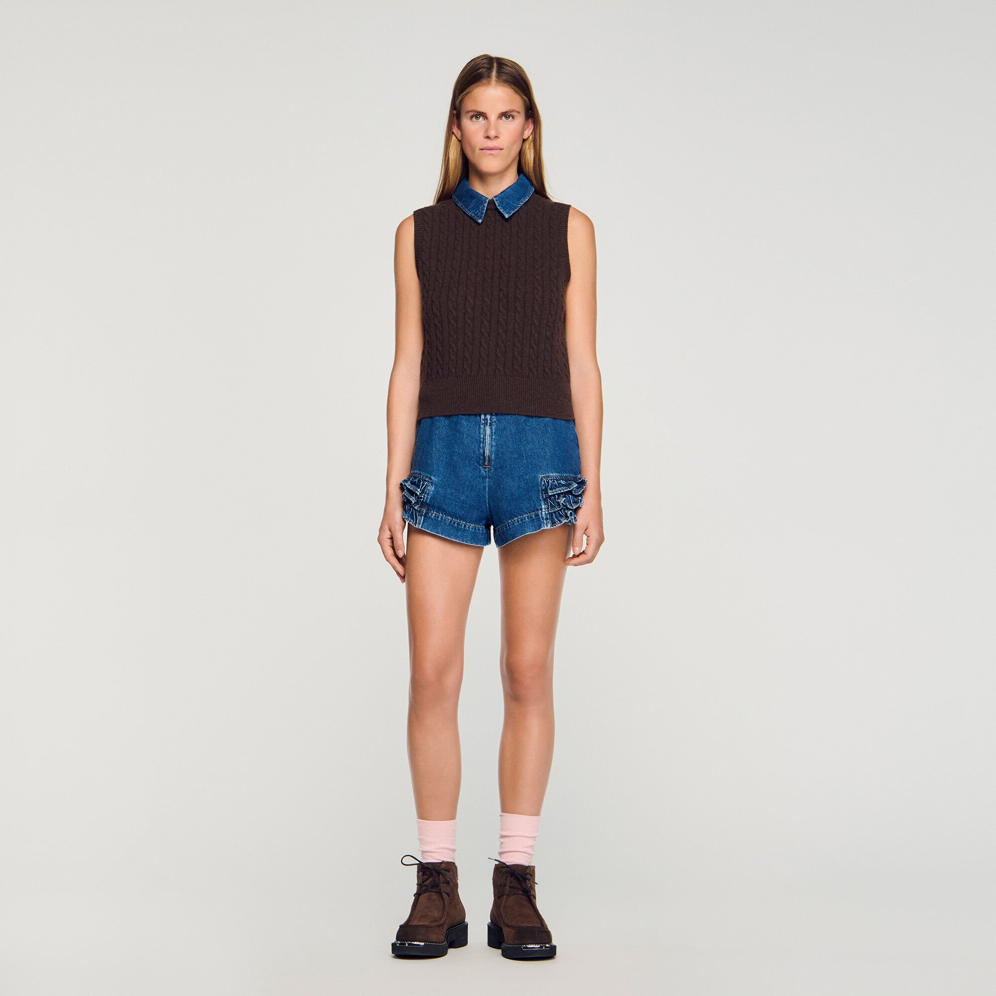 Maglione in maglia e denim