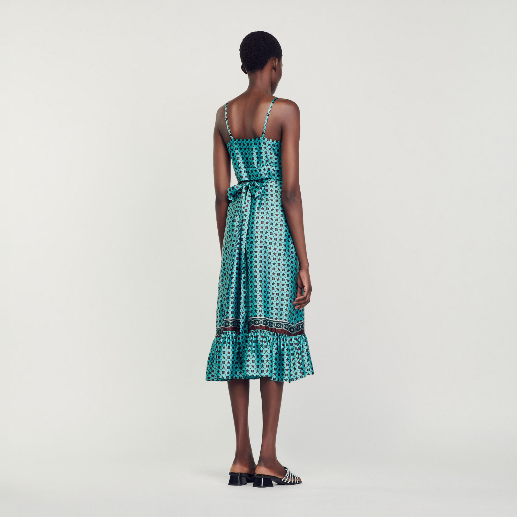 Abito midi satinato e stampato