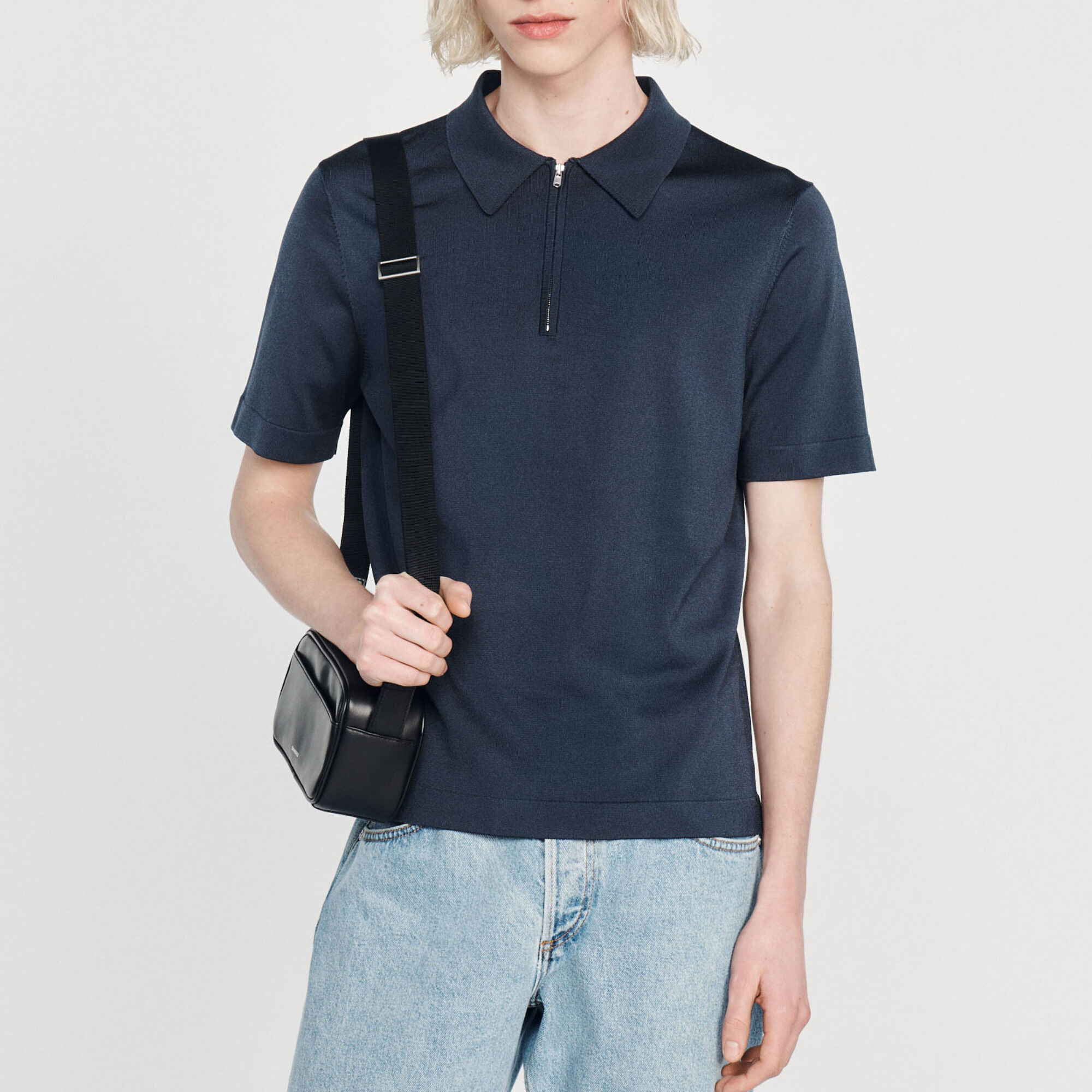 Polo in maglia con colletto con zip