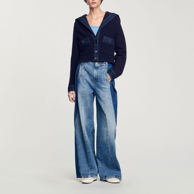 Cardigan con dettagli in denim