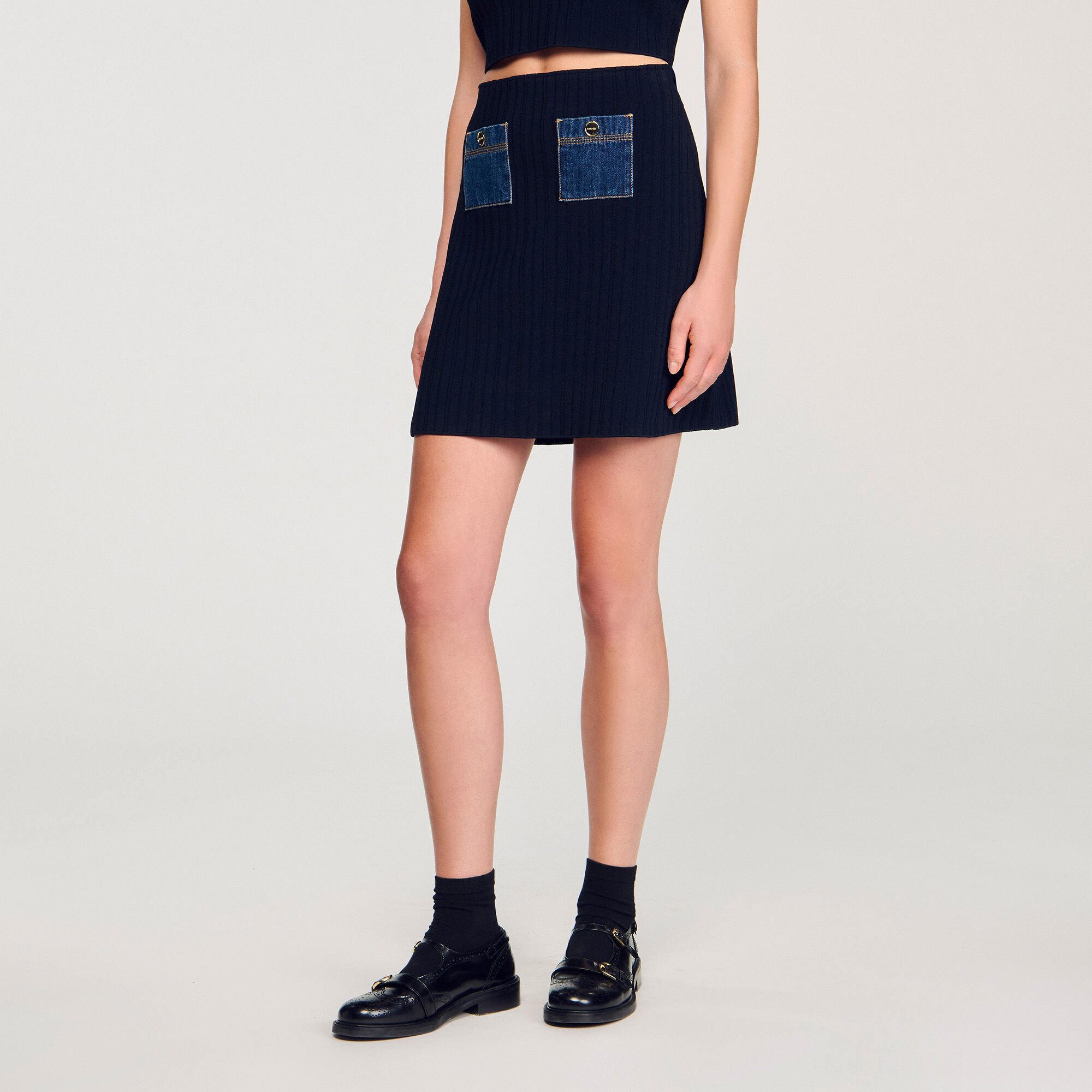 Gonna corta in maglia e denim