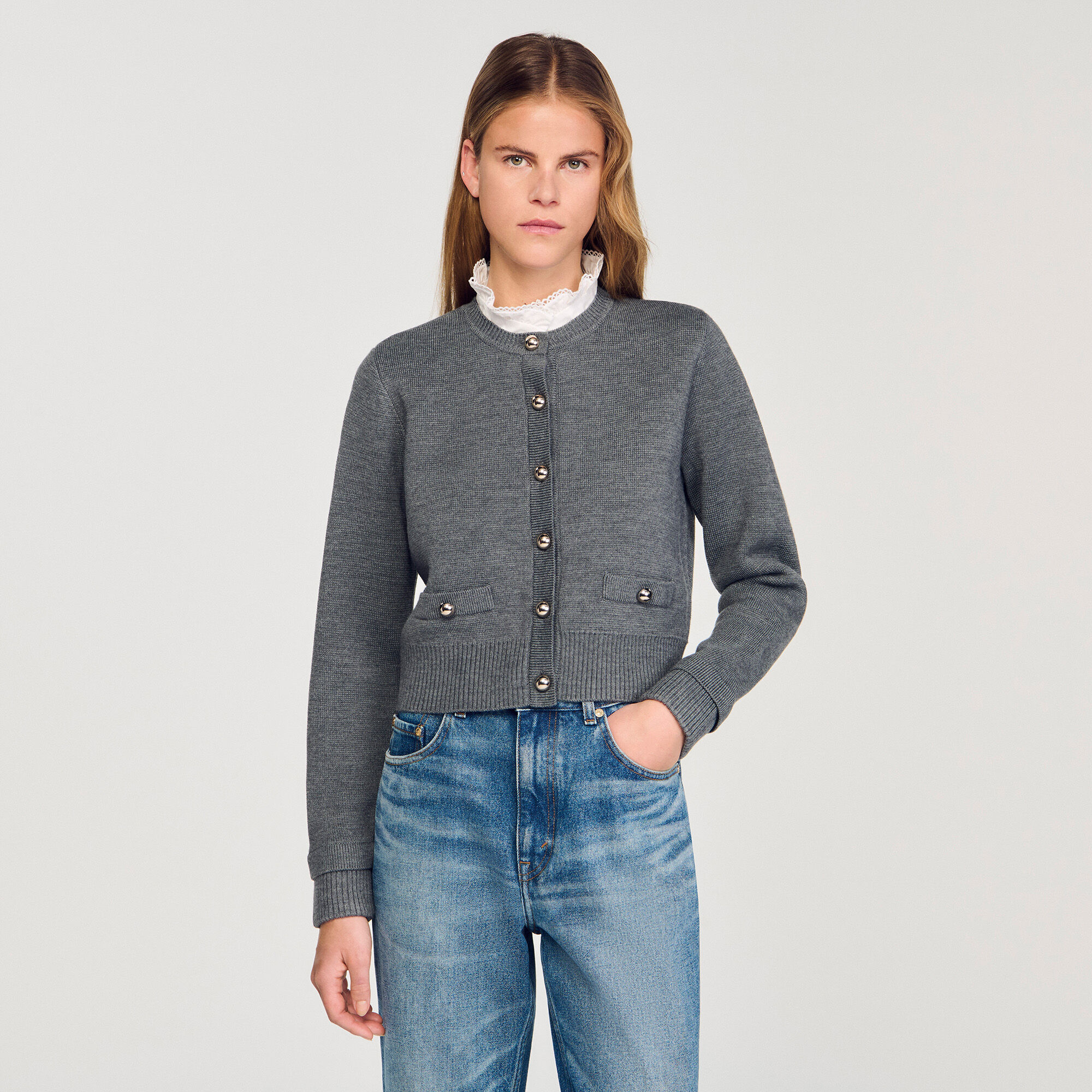 Cardigan colletto volant rimovibile