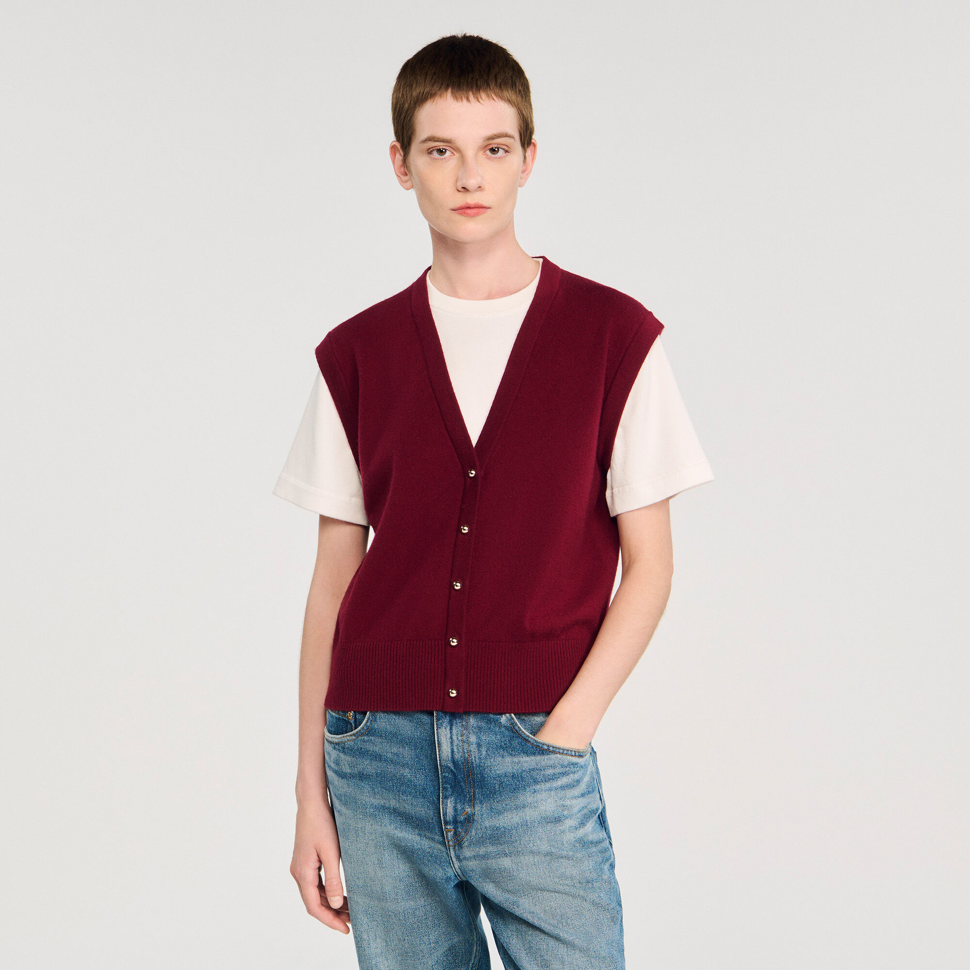 Maglione bicolor in lana e cashmere