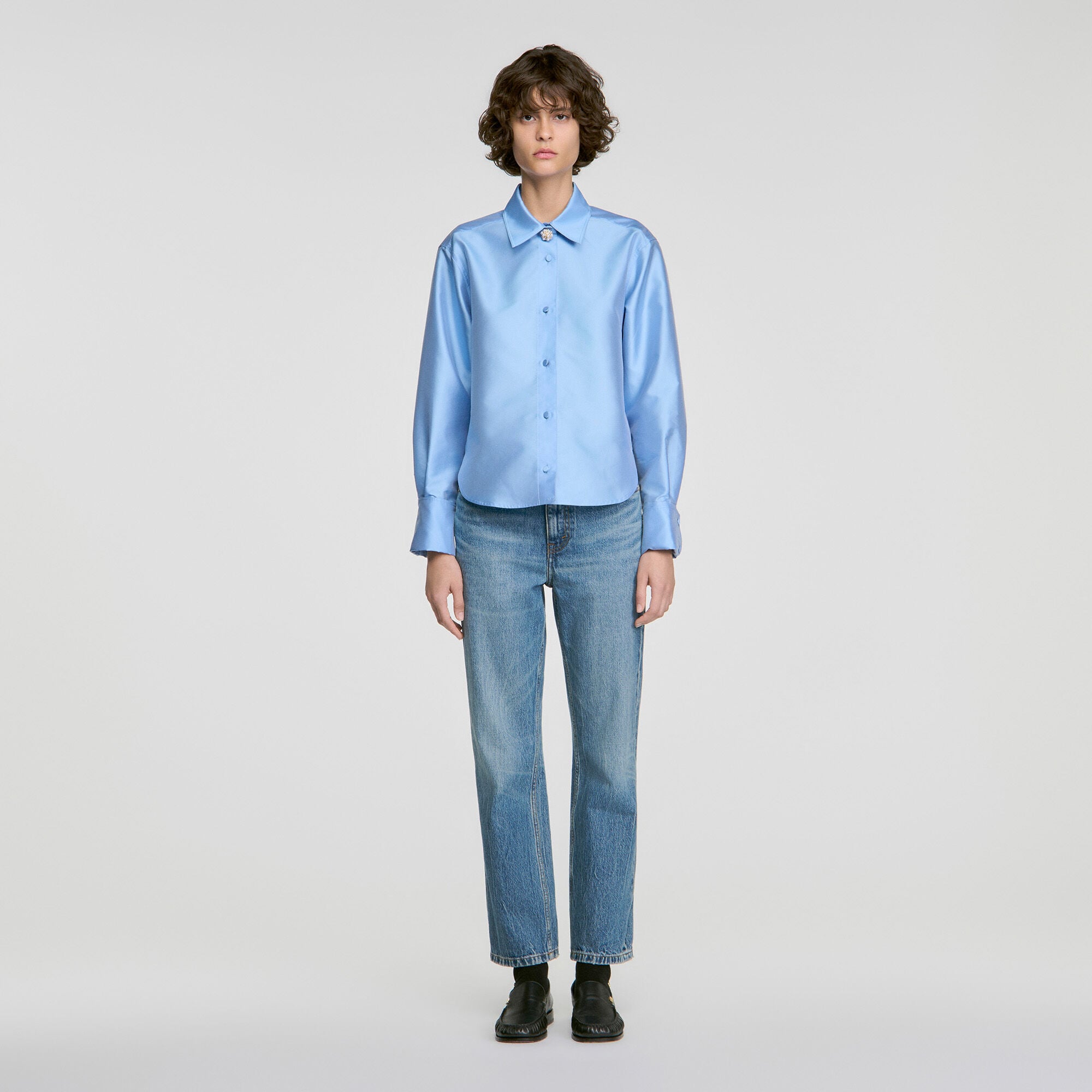 Camicia satinata dettaglio bijou