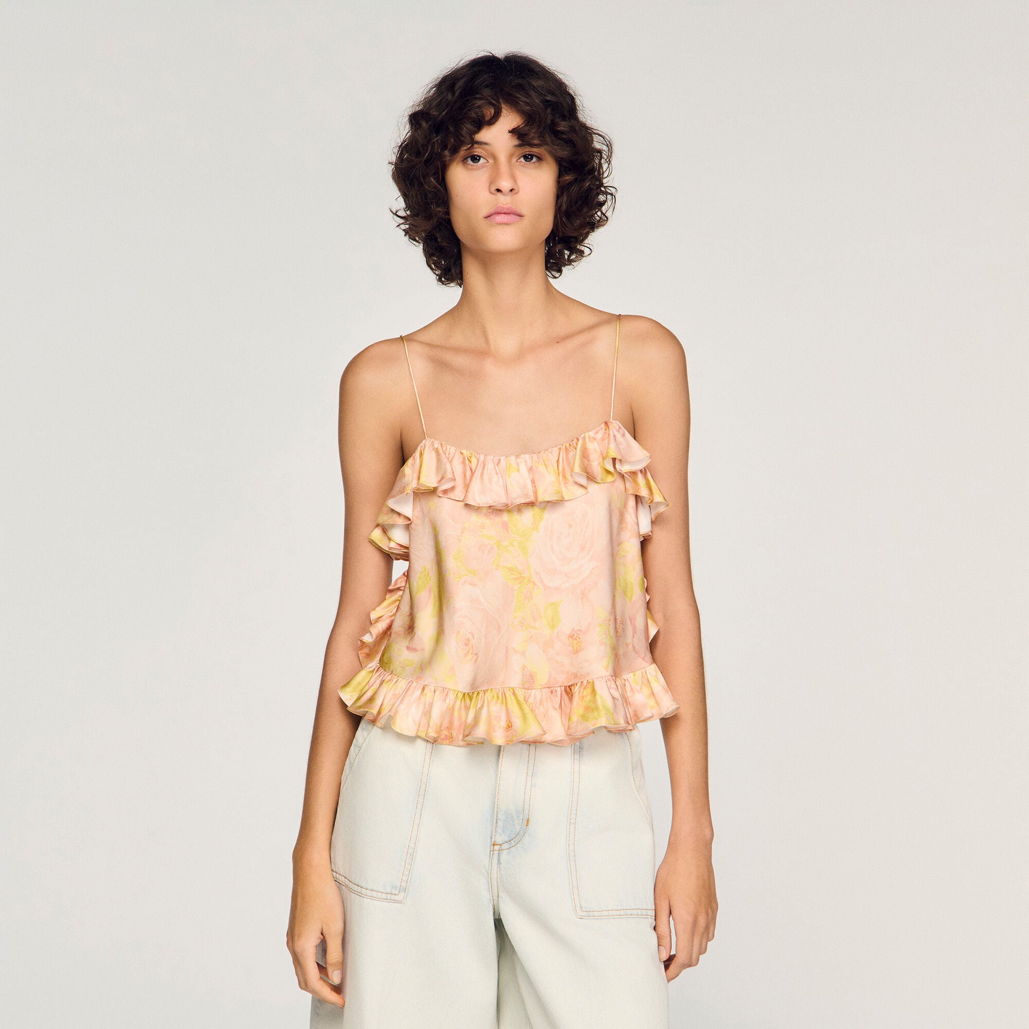 Top corto con stampa a fiori