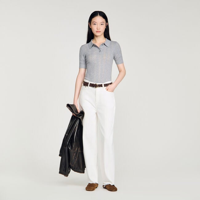 Maglione lana pointelle collo polo