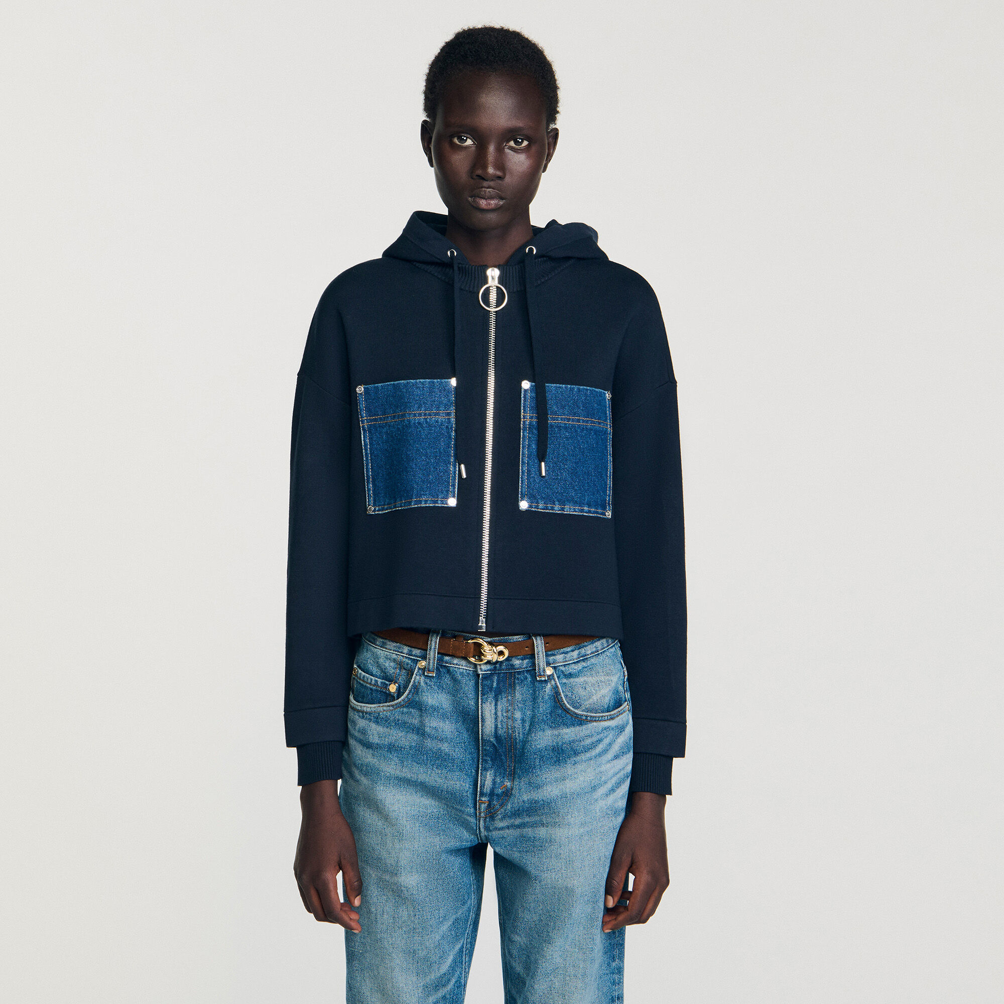 Felpa in maglia e denim