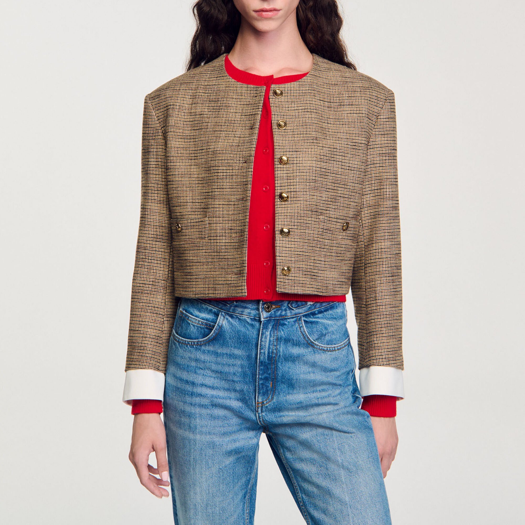 Giacca corta con mini pied de poule