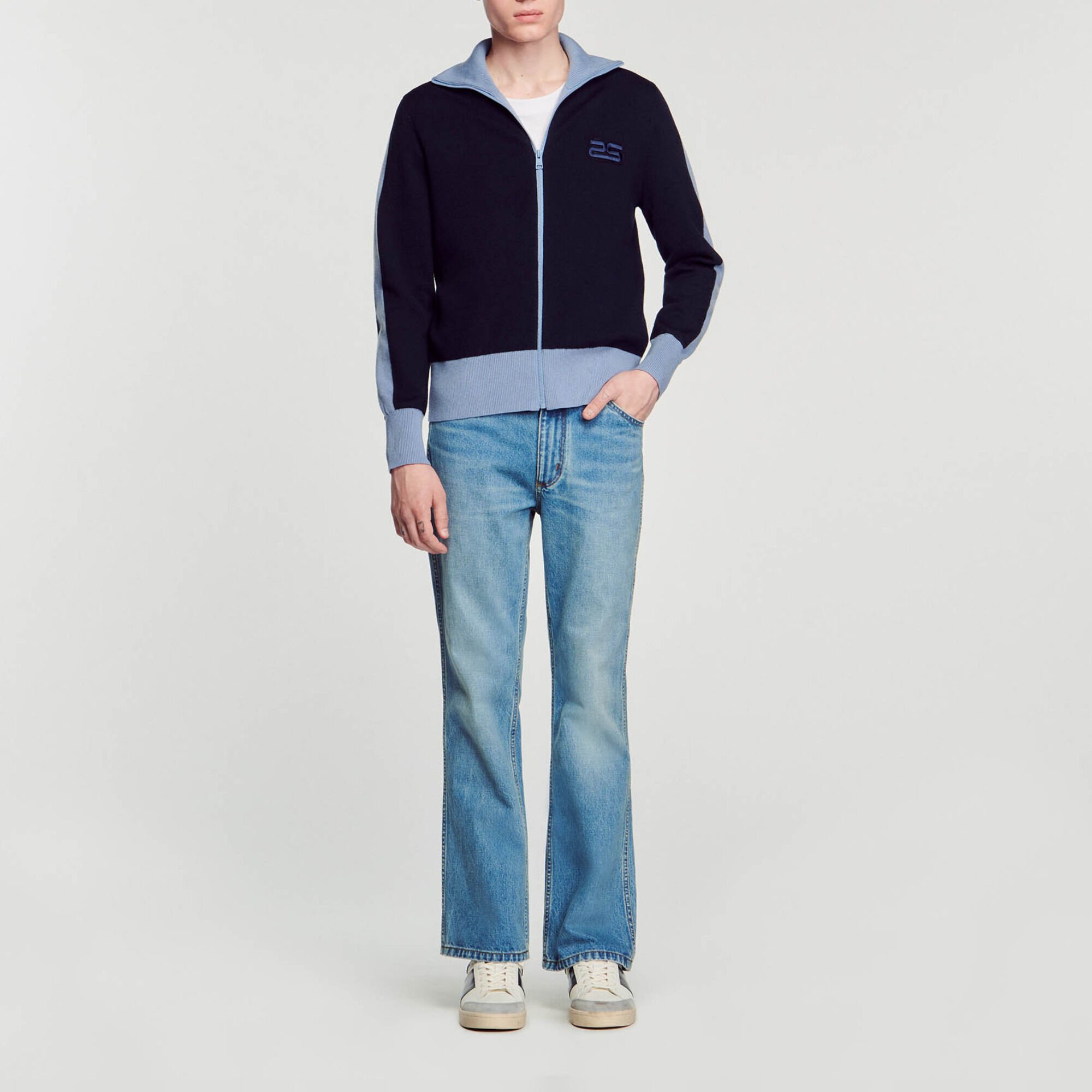 Cardigan bicolore in maglia
